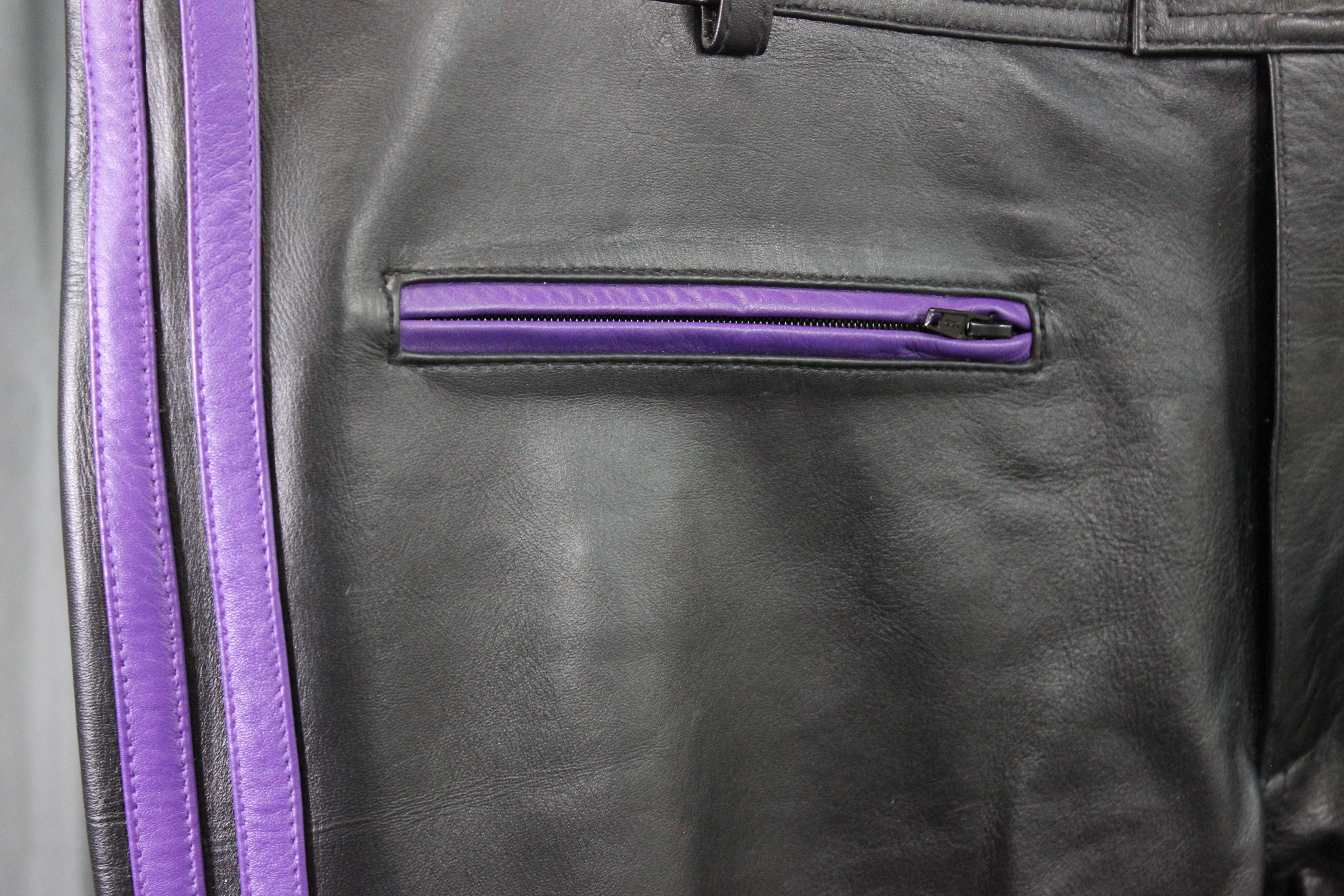 The Otter and The Fox Leather Formal Pants in Black with Purple Highlights
