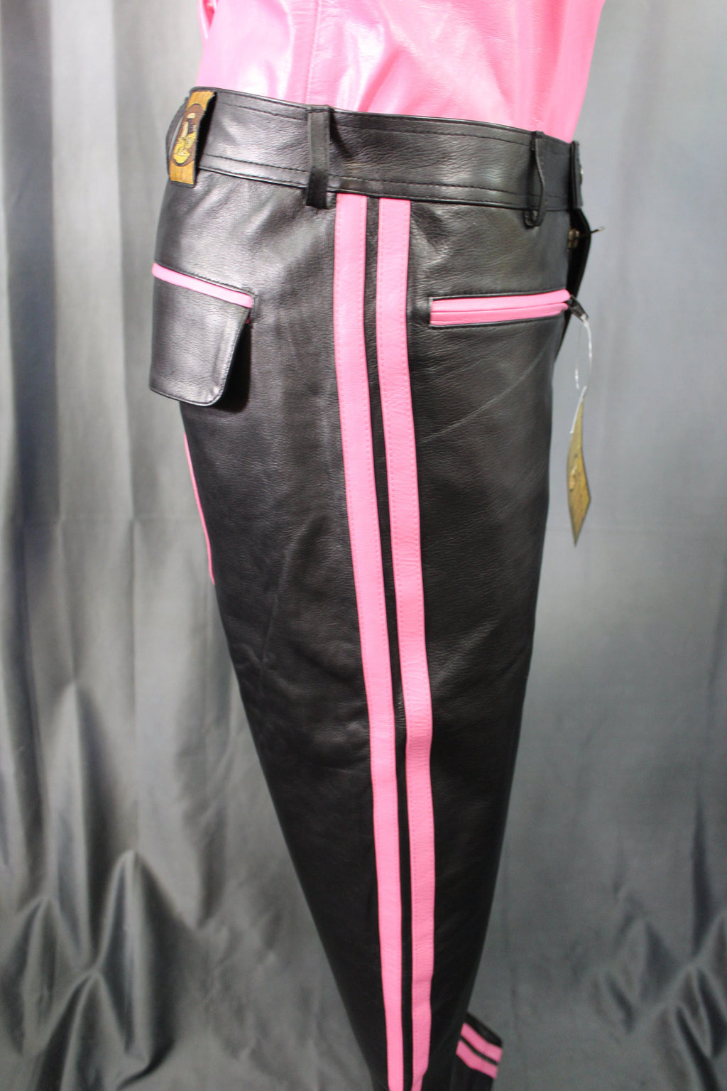 The Otter and The Fox Leather Formal Pants in Black with Pink Highlights
