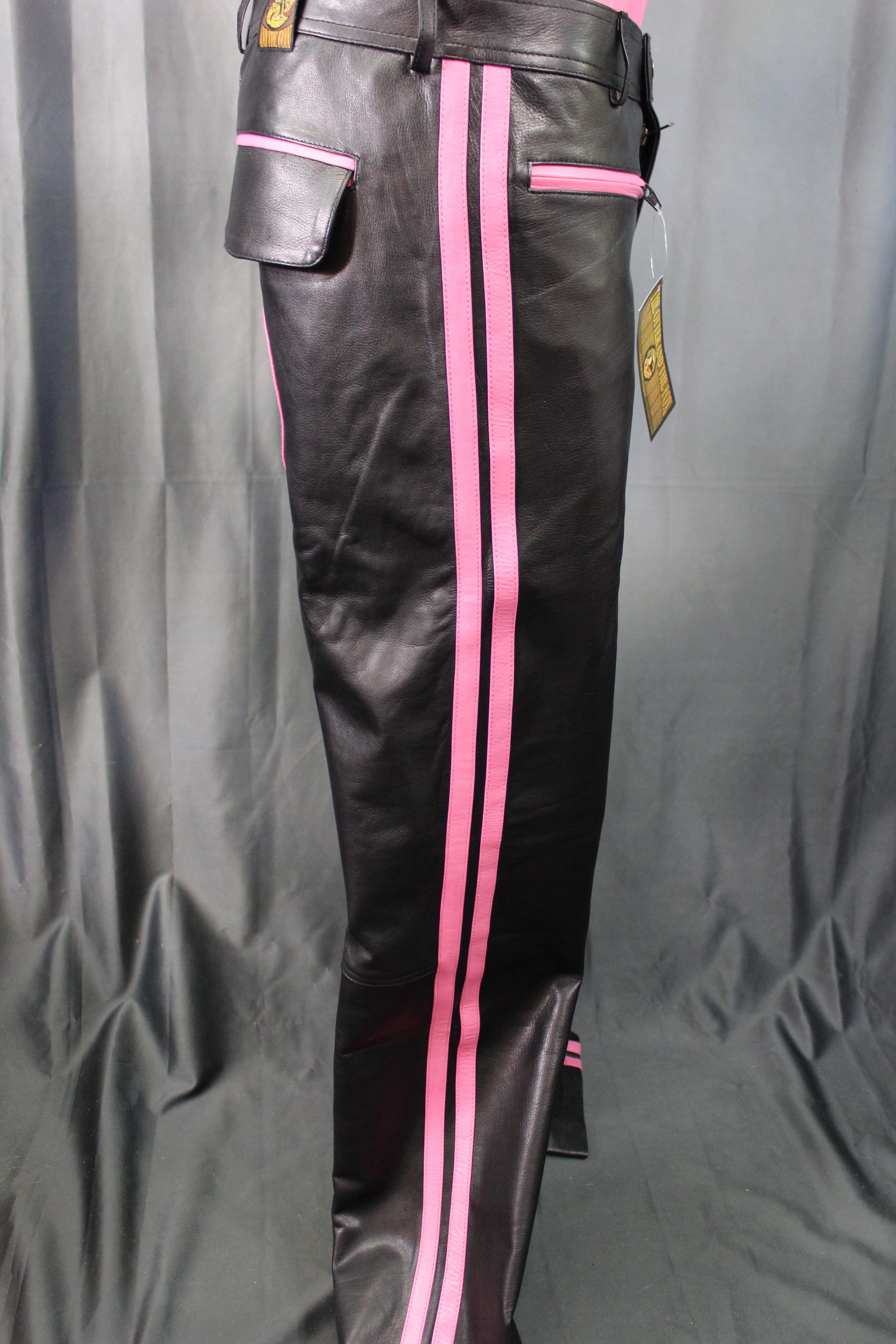 The Otter and The Fox Leather Formal Pants in Black with Pink Highlights