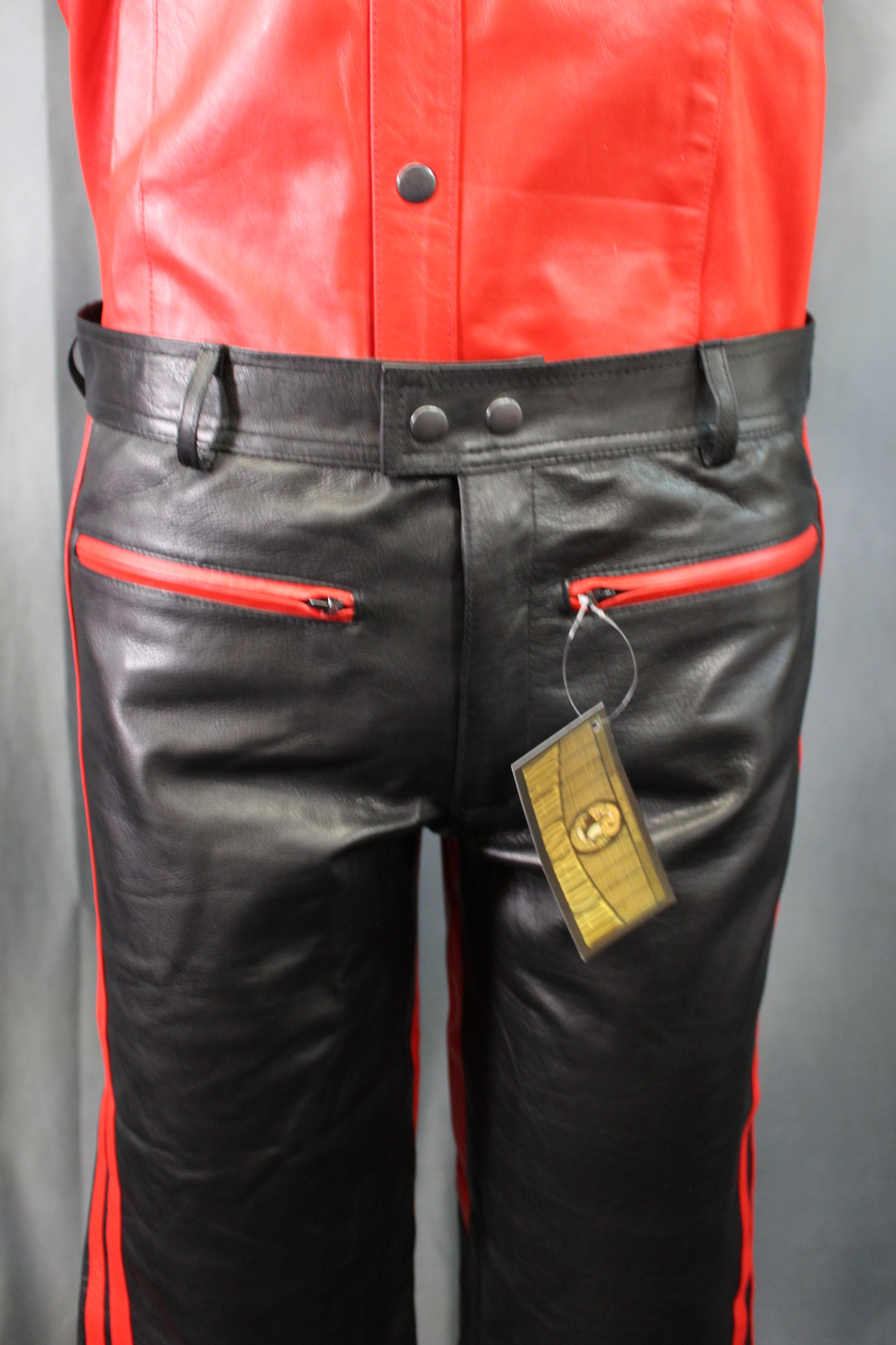 The Otter and The Fox Leather Formal Pants in Black with Red Highlights