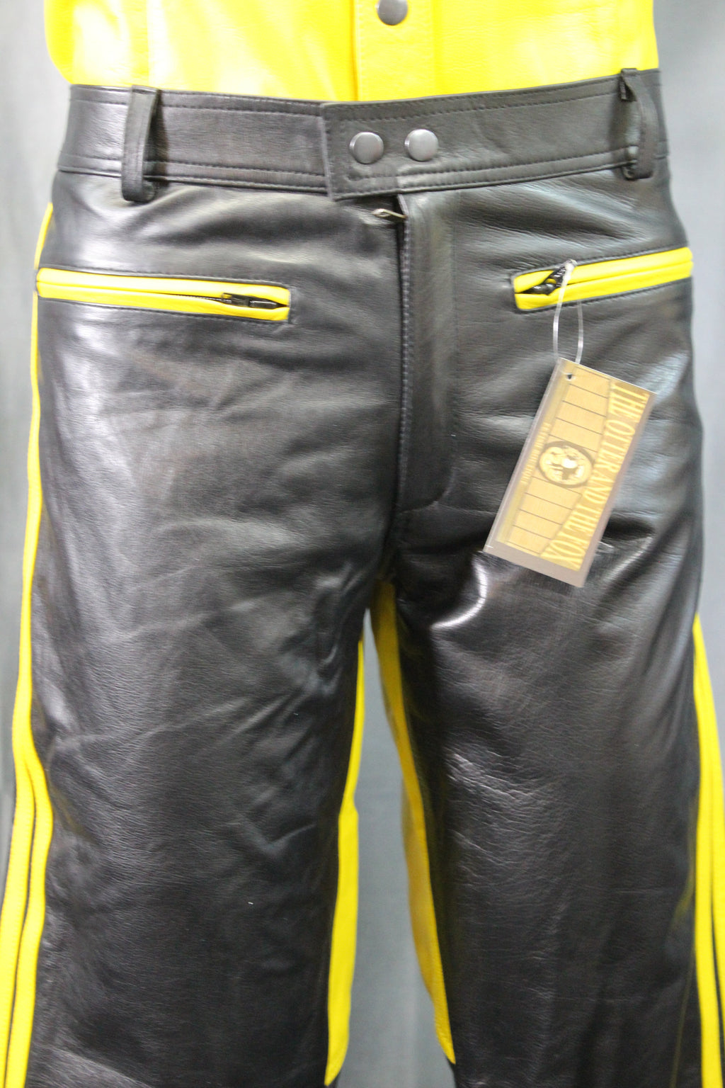 The Otter and The Fox Leather Formal Pants in Black with Yellow Highlights