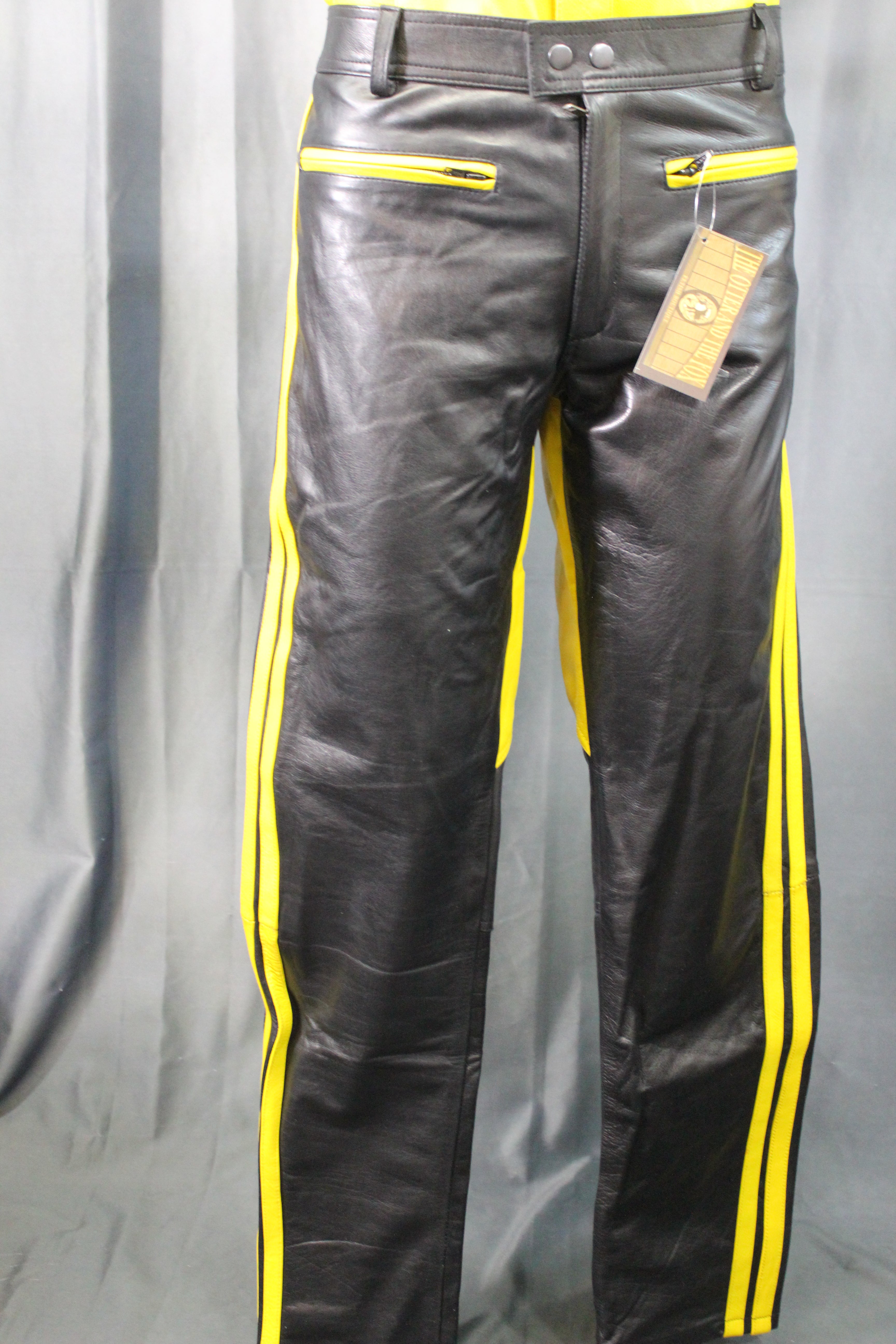The Otter and The Fox Leather Formal Pants in Black with Yellow Highlights