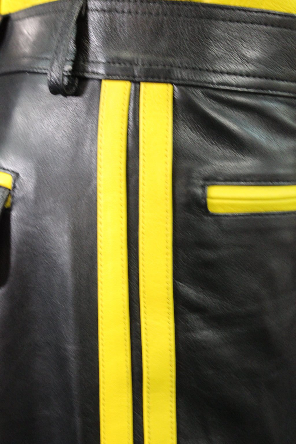 The Otter and The Fox Leather Formal Pants in Black with Yellow Highlights