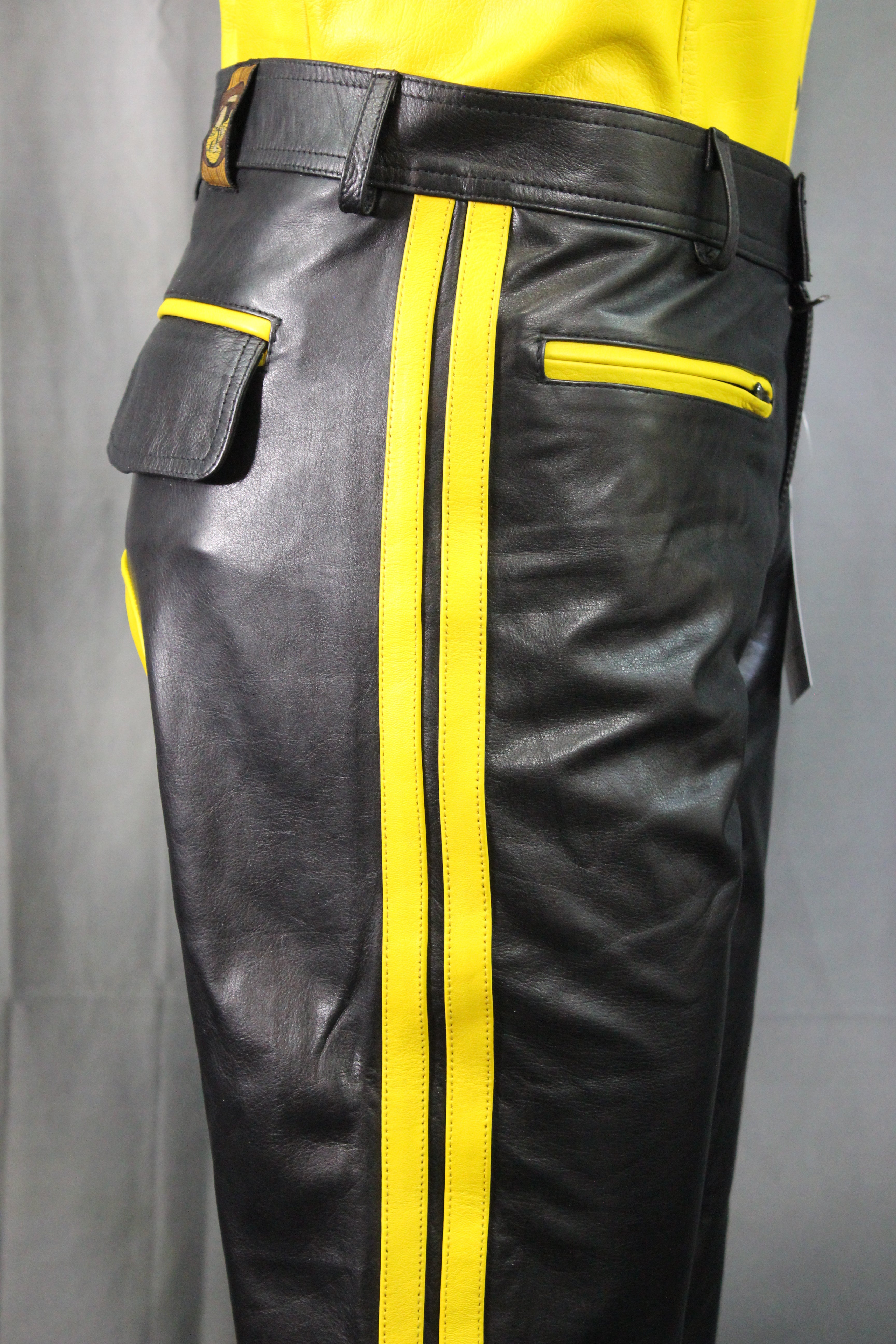 The Otter and The Fox Leather Formal Pants in Black with Yellow Highlights