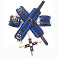 Real Cowhide Suede Leather 5-Piece Ankle Cuffs & Wrist Cuffs Fluffy Fur-Lined Restraint Bondage Set | Blue & Black