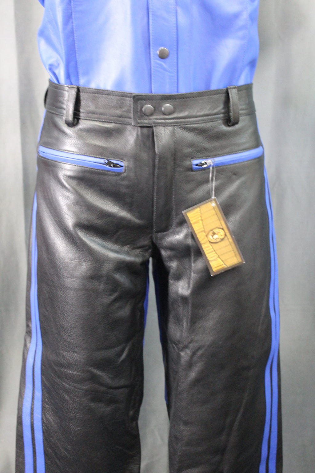 The Otter and The Fox Leather Formal Pants in Black with Blue Highlights