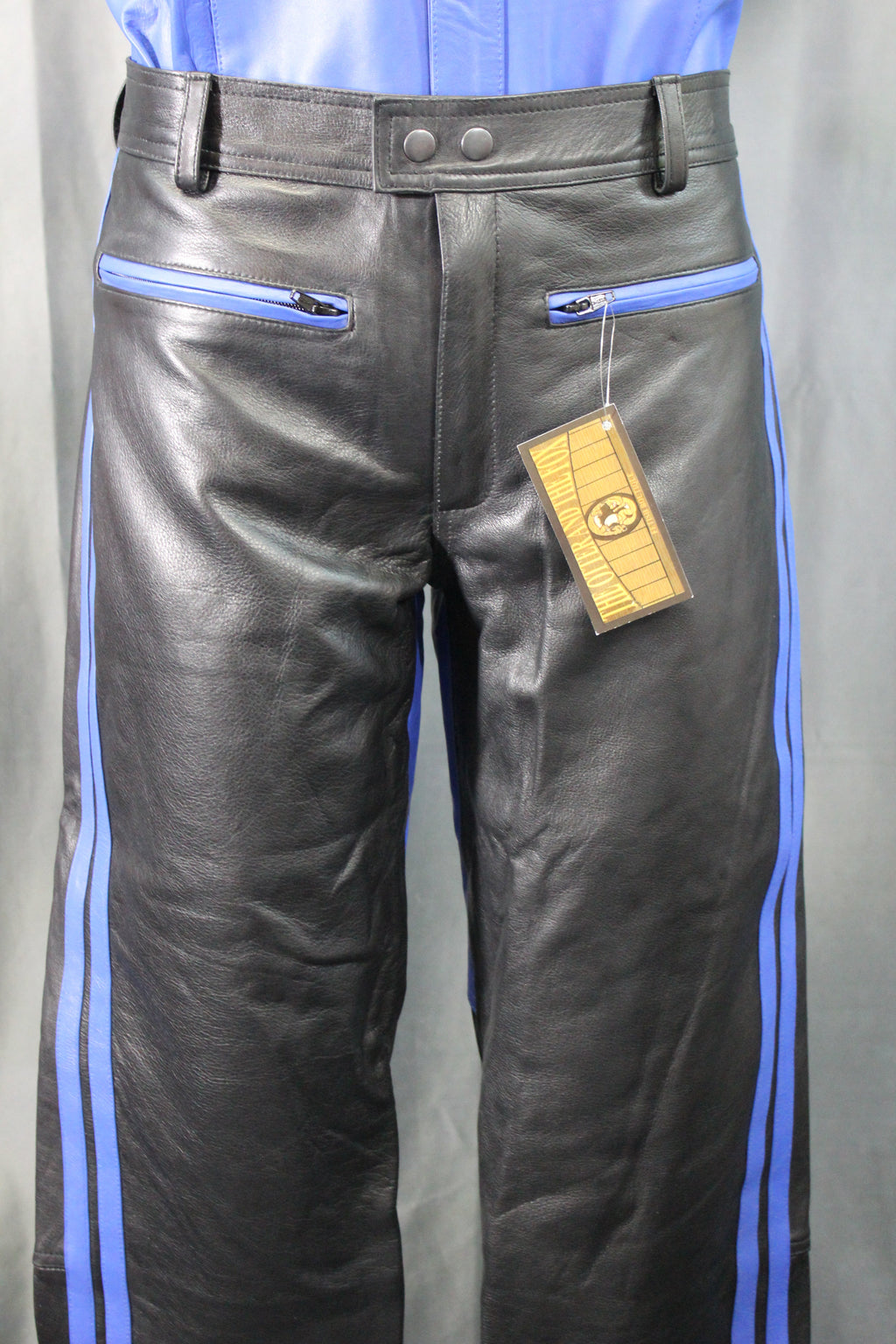 The Otter and The Fox Leather Formal Pants in Black with Blue Highlights