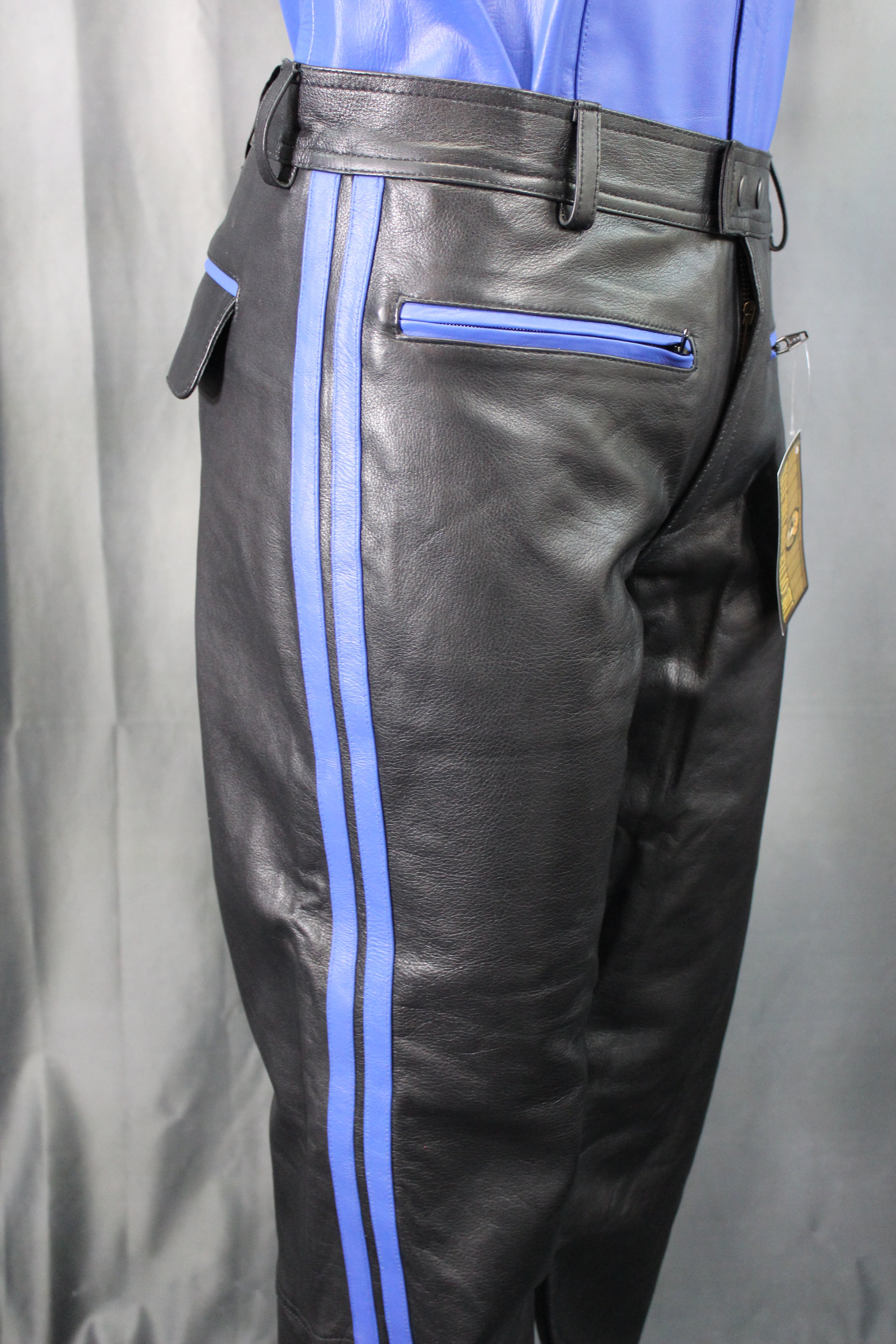 The Otter and The Fox Leather Formal Pants in Black with Blue Highlights