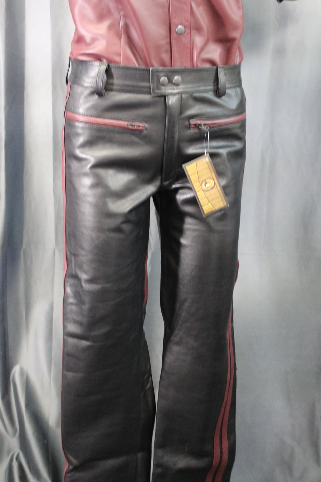 The Otter and The Fox Leather Formal Pants in Black with Burgundy Highlights