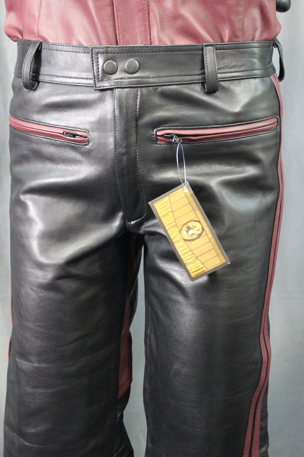 The Otter and The Fox Leather Formal Pants in Black with Burgundy Highlights