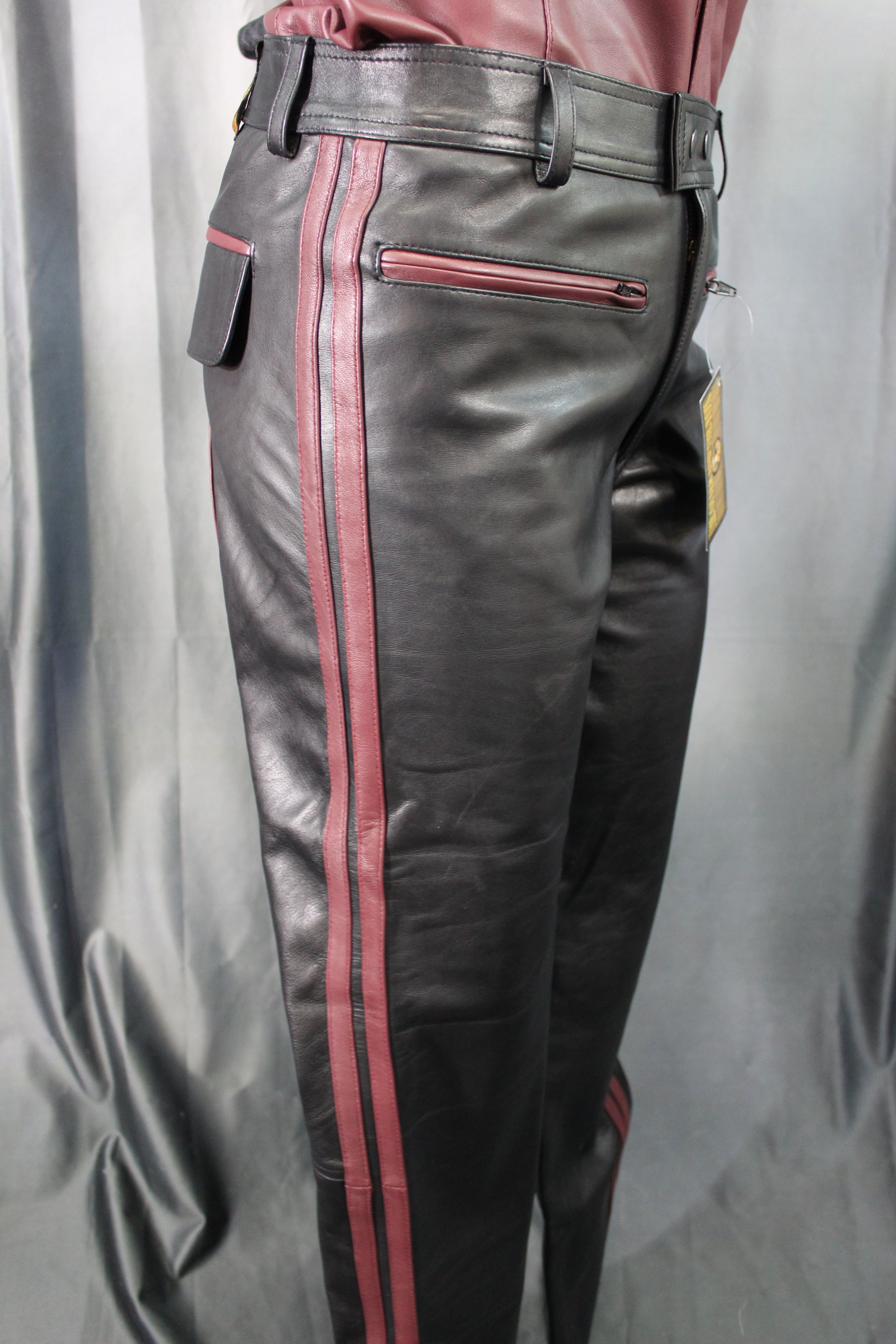 The Otter and The Fox Leather Formal Pants in Black with Burgundy Highlights