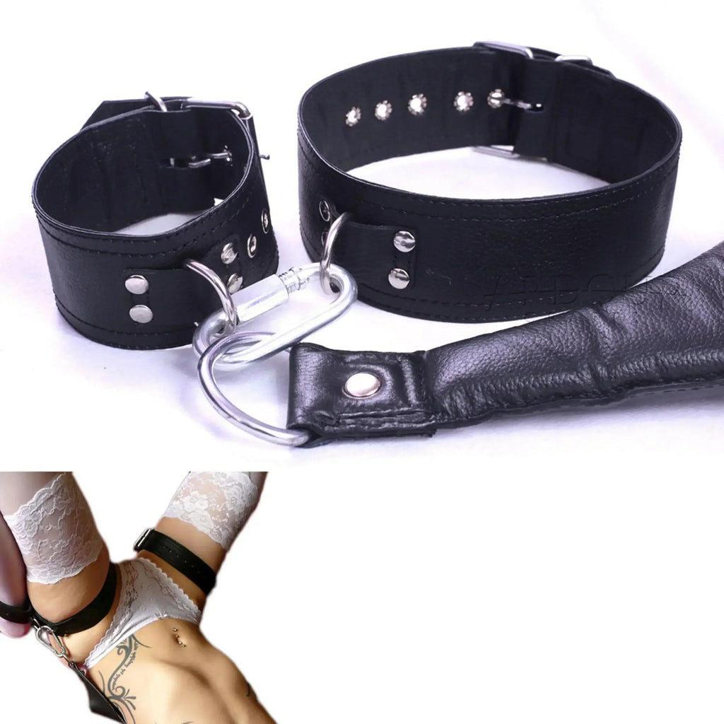 Cowhide Leather Sex Posture Sling Wrist, Ankle & Thigh Cuffs with Connectors | Bondage Restraints Set