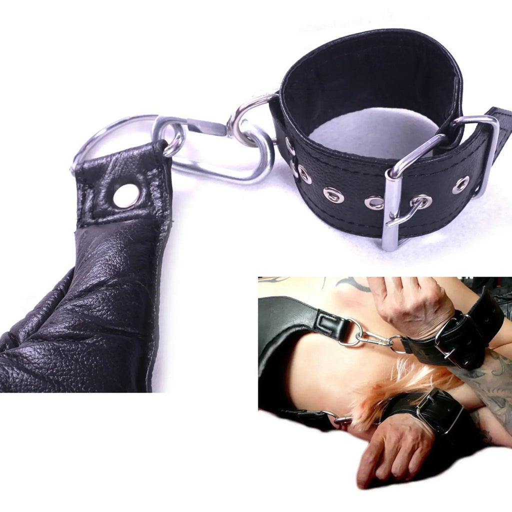 Cowhide Leather Sex Posture Sling Wrist, Ankle & Thigh Cuffs with Connectors | Bondage Restraints Set