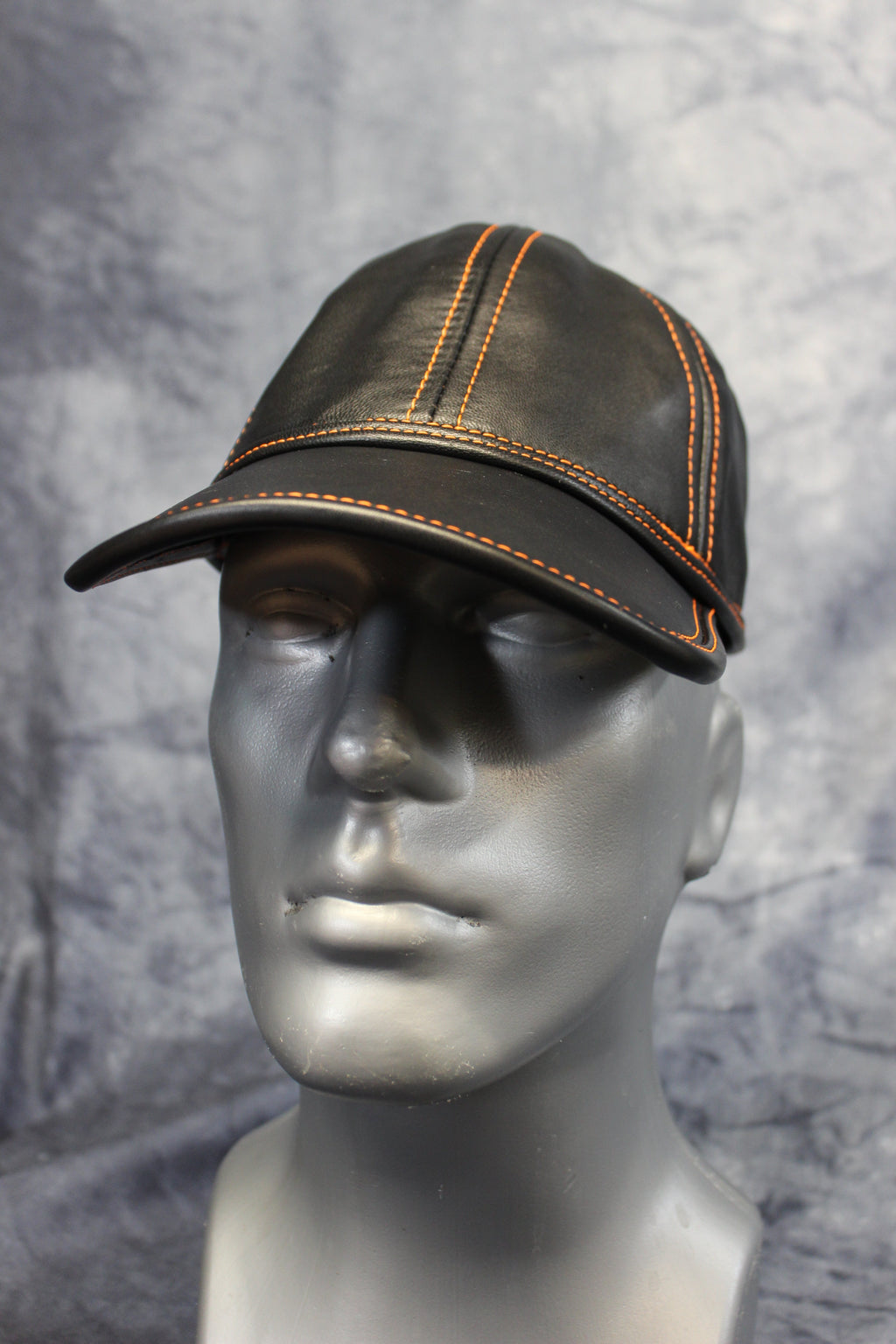 Leather Baseball Cap with Orange Stitching
