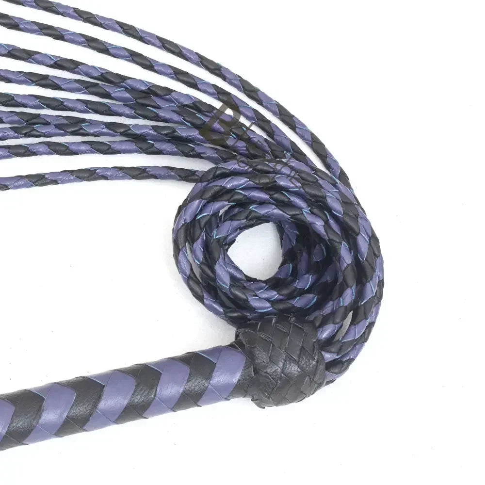 Real Genuine Cowhide Leather Flogger | Cat O Nine Braided Falls | Purple and Black – Leather Bond