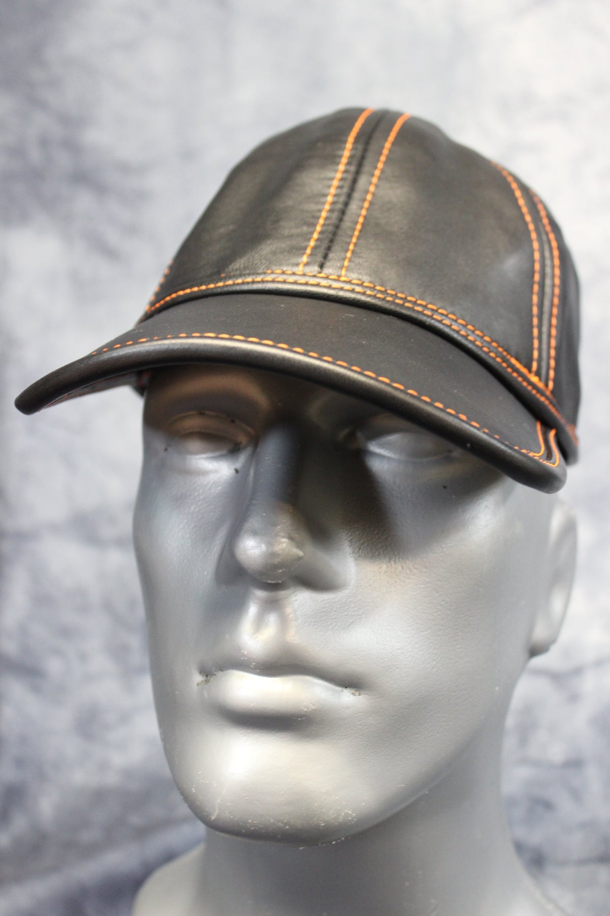 Leather Baseball Cap with Orange Stitching
