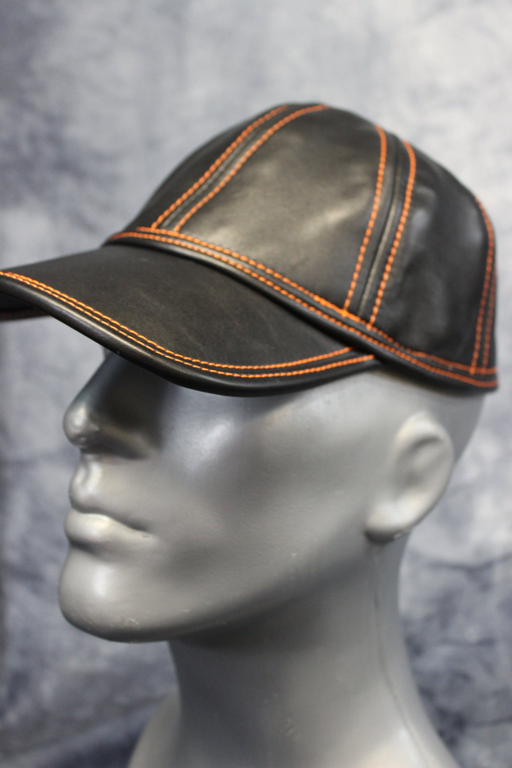 Leather Baseball Cap with Orange Stitching