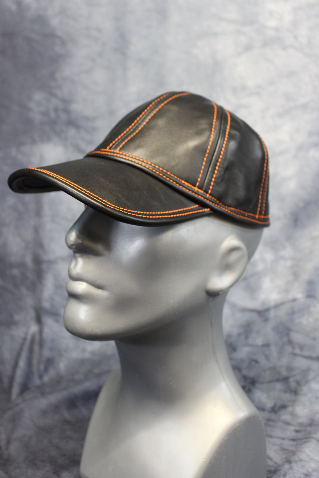 Leather Baseball Cap with Orange Stitching