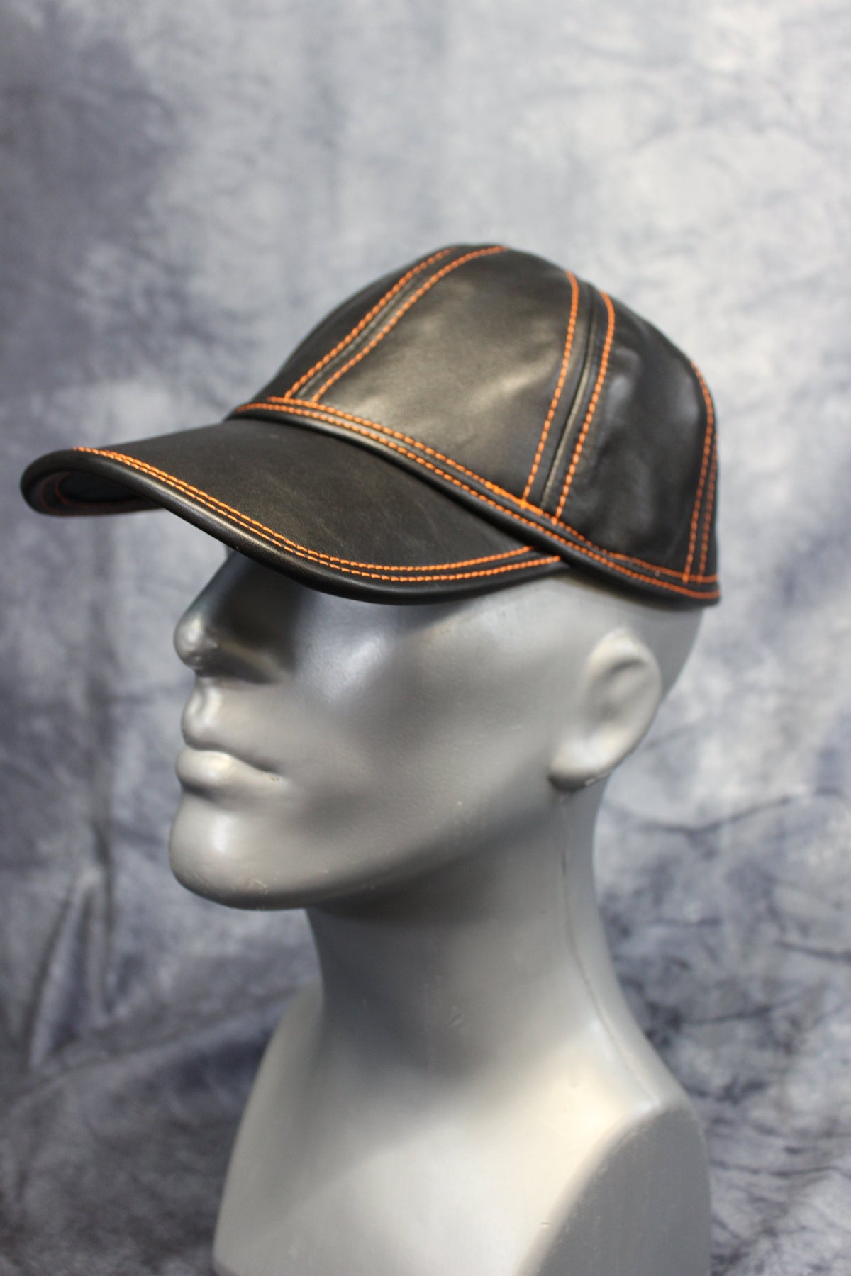 Leather Baseball Cap with Orange Stitching