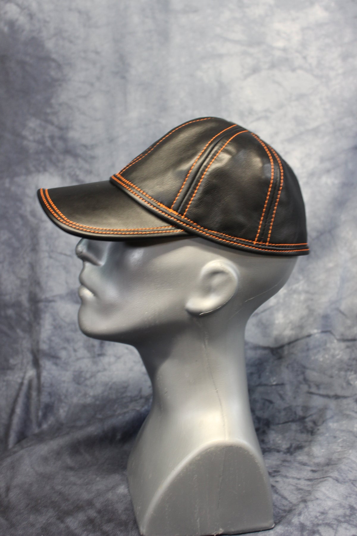 Leather Baseball Cap with Orange Stitching