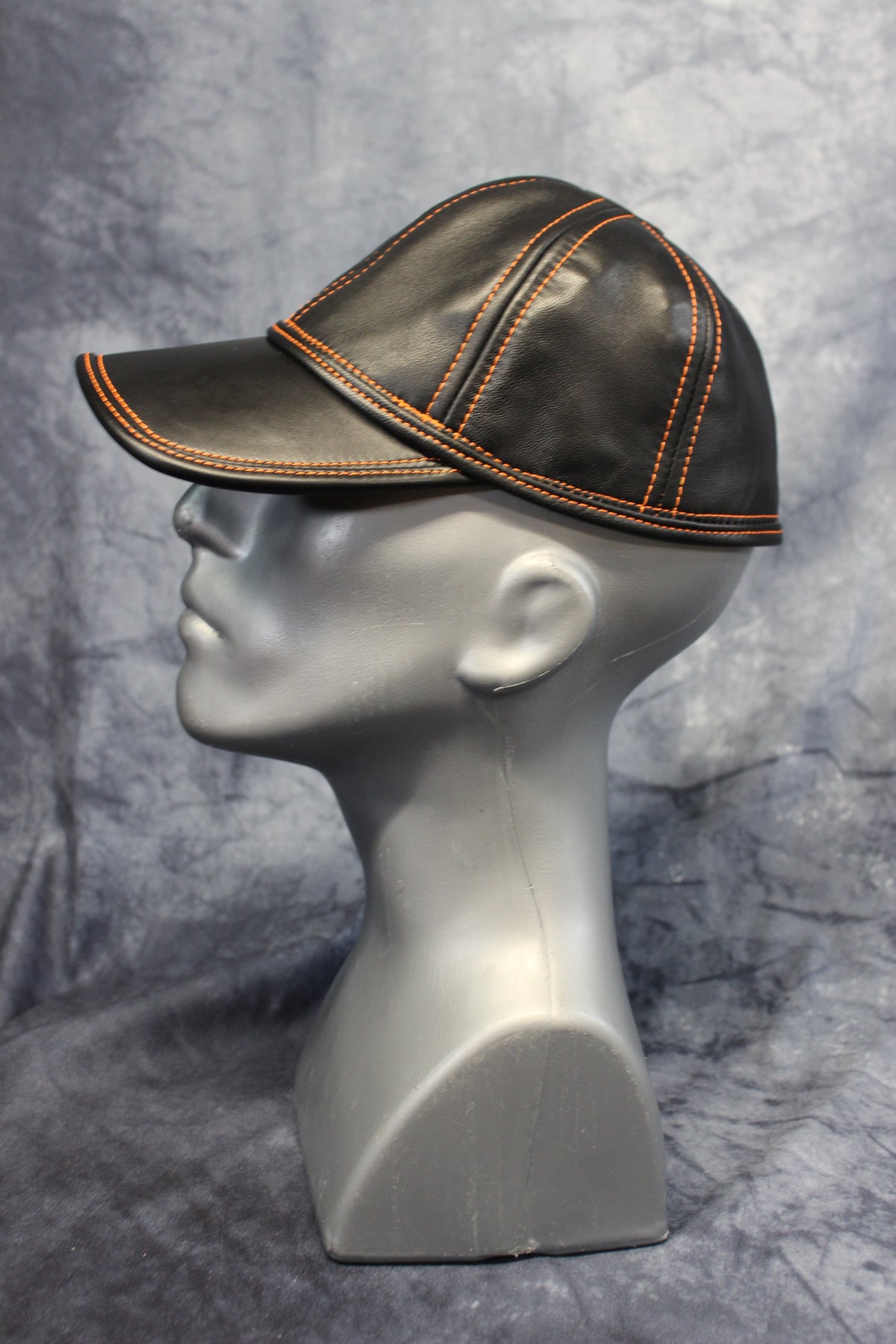 Leather Baseball Cap with Orange Stitching