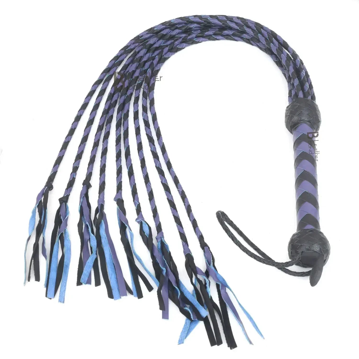 Real Genuine Cowhide Leather Flogger | Cat O Nine Braided Falls | Purple and Black – Leather Bond