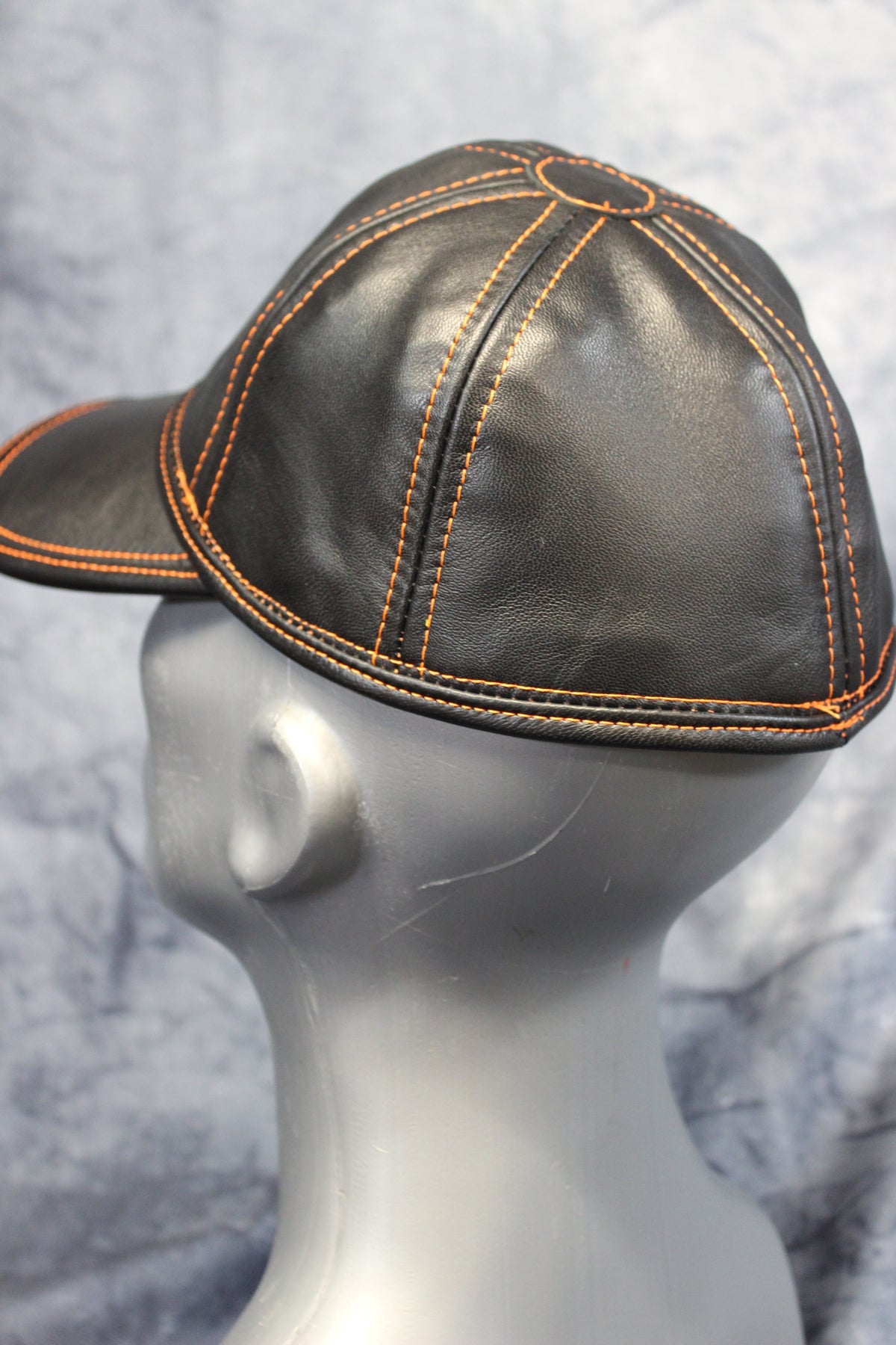 Leather Baseball Cap with Orange Stitching