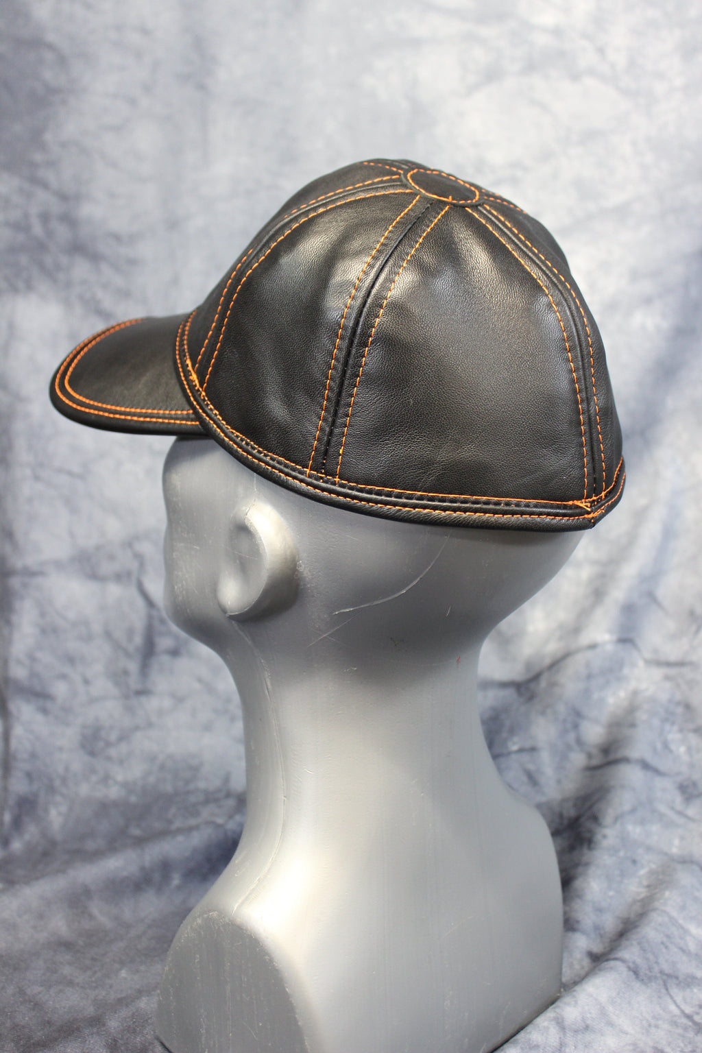 Leather Baseball Cap with Orange Stitching
