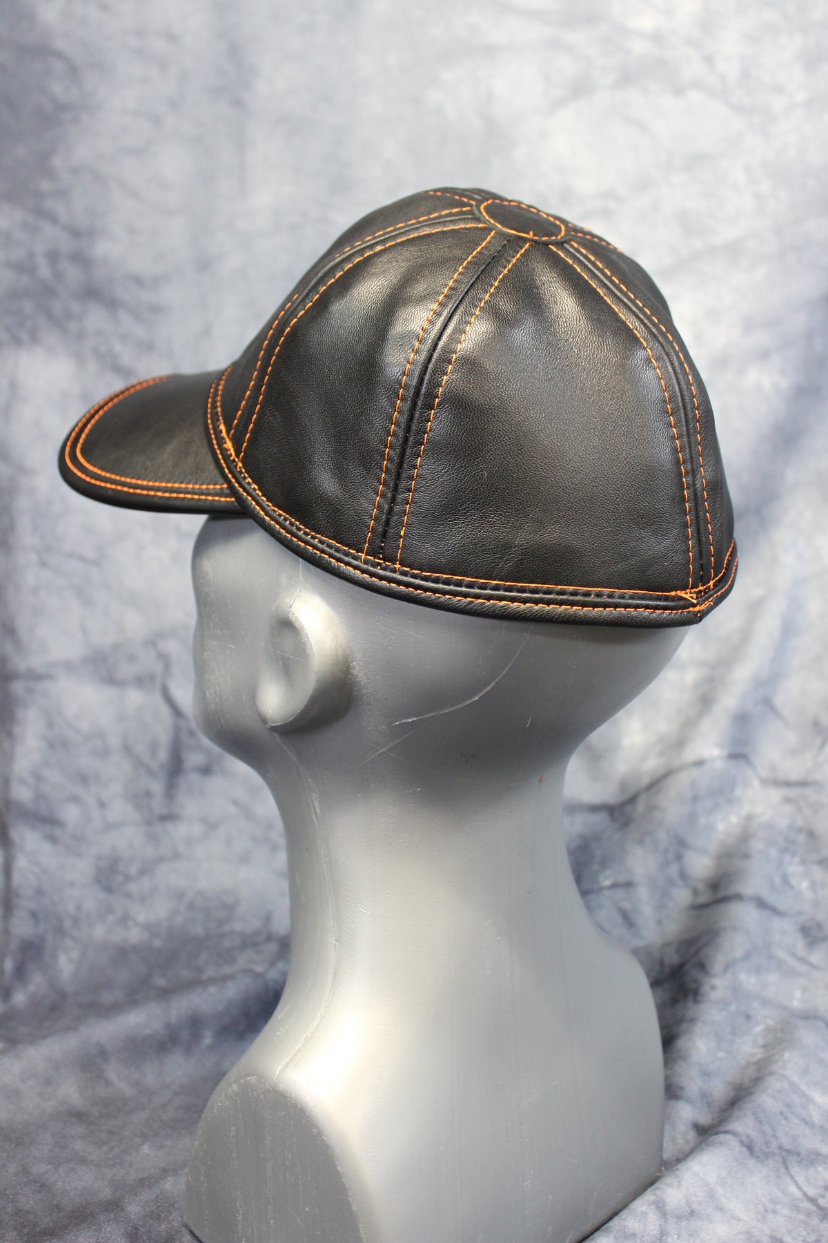 Leather Baseball Cap with Orange Stitching