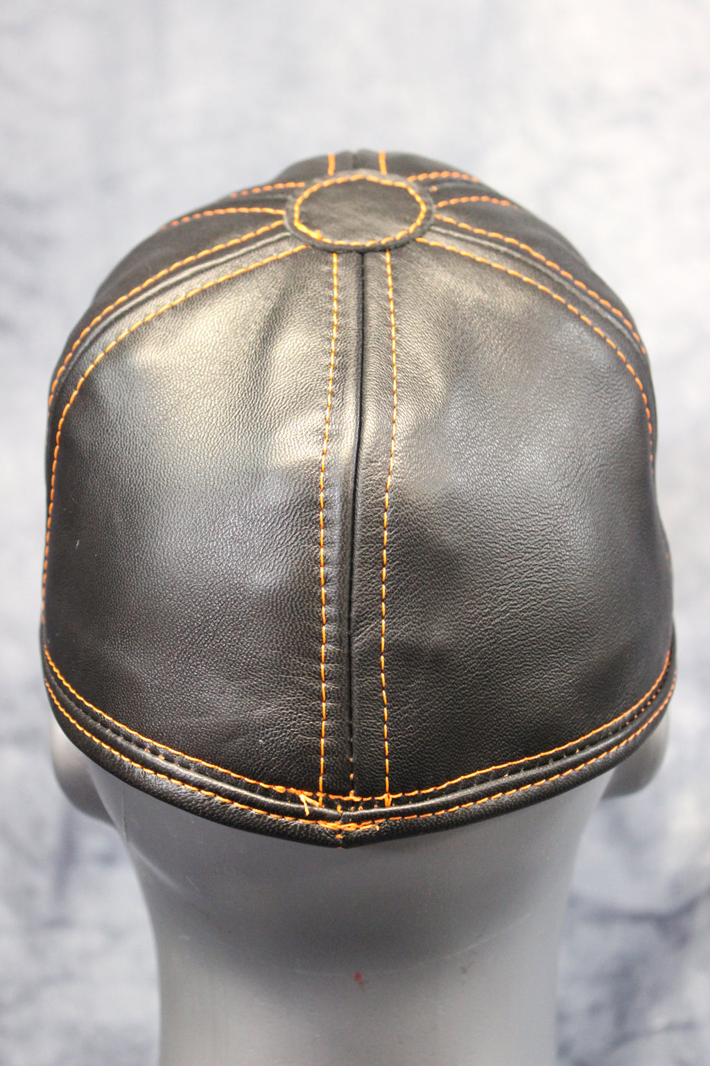 Leather Baseball Cap with Orange Stitching