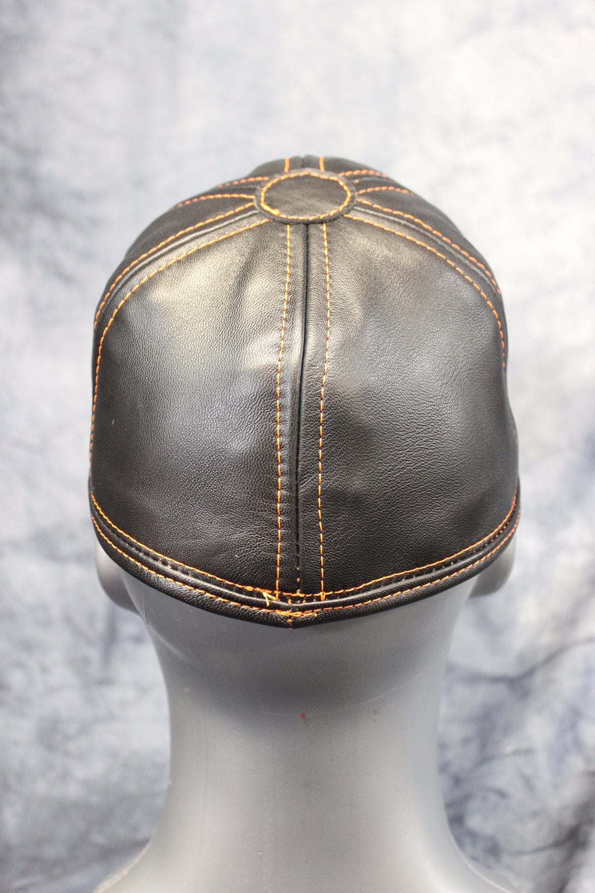 Leather Baseball Cap with Orange Stitching