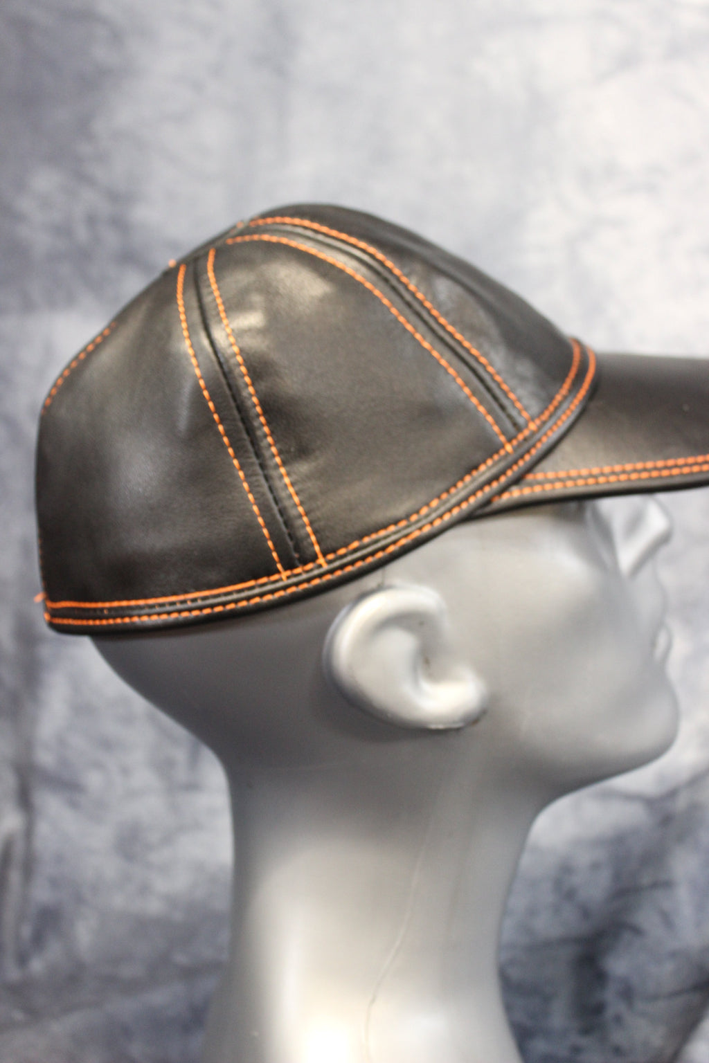 Leather Baseball Cap with Orange Stitching