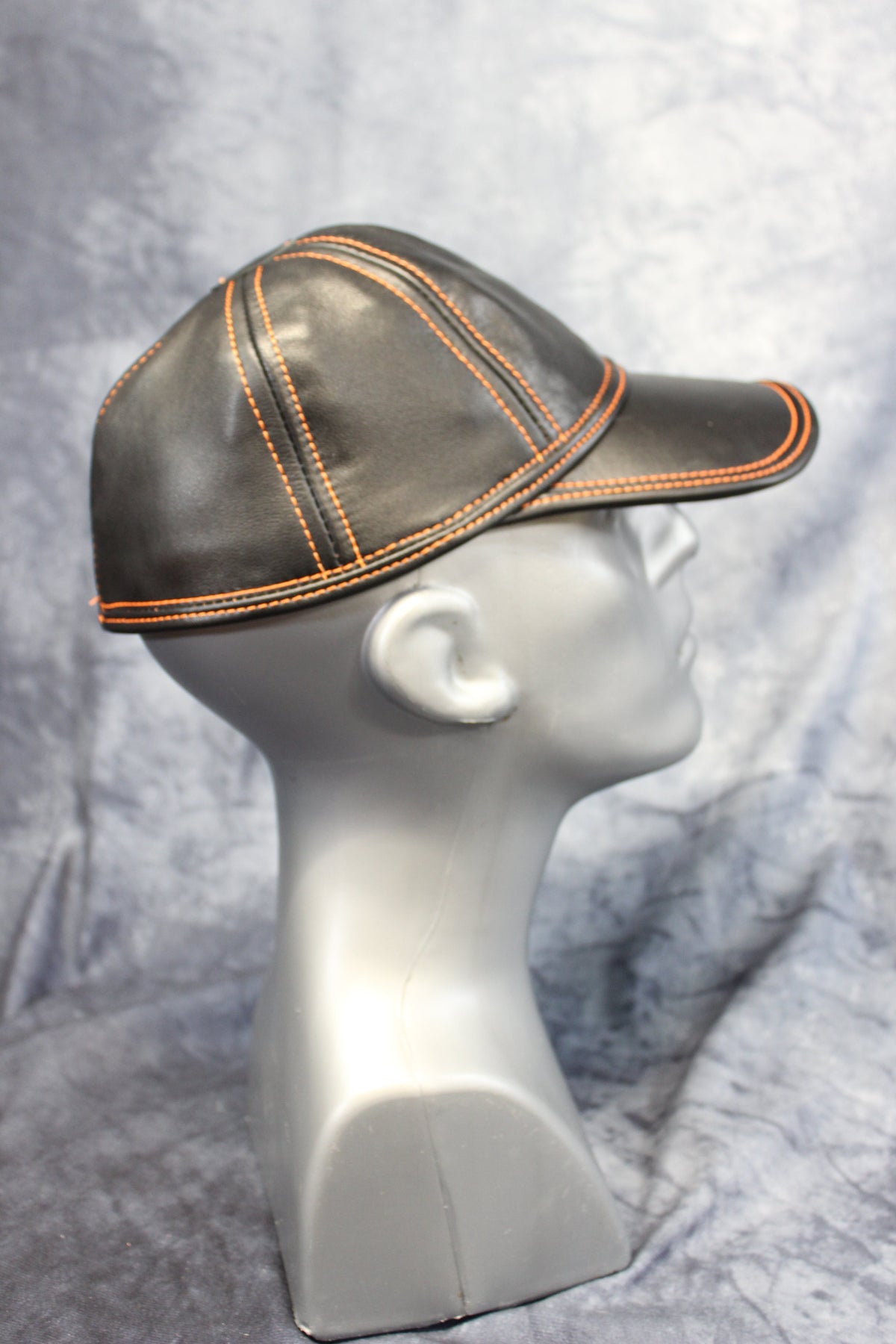 Leather Baseball Cap with Orange Stitching