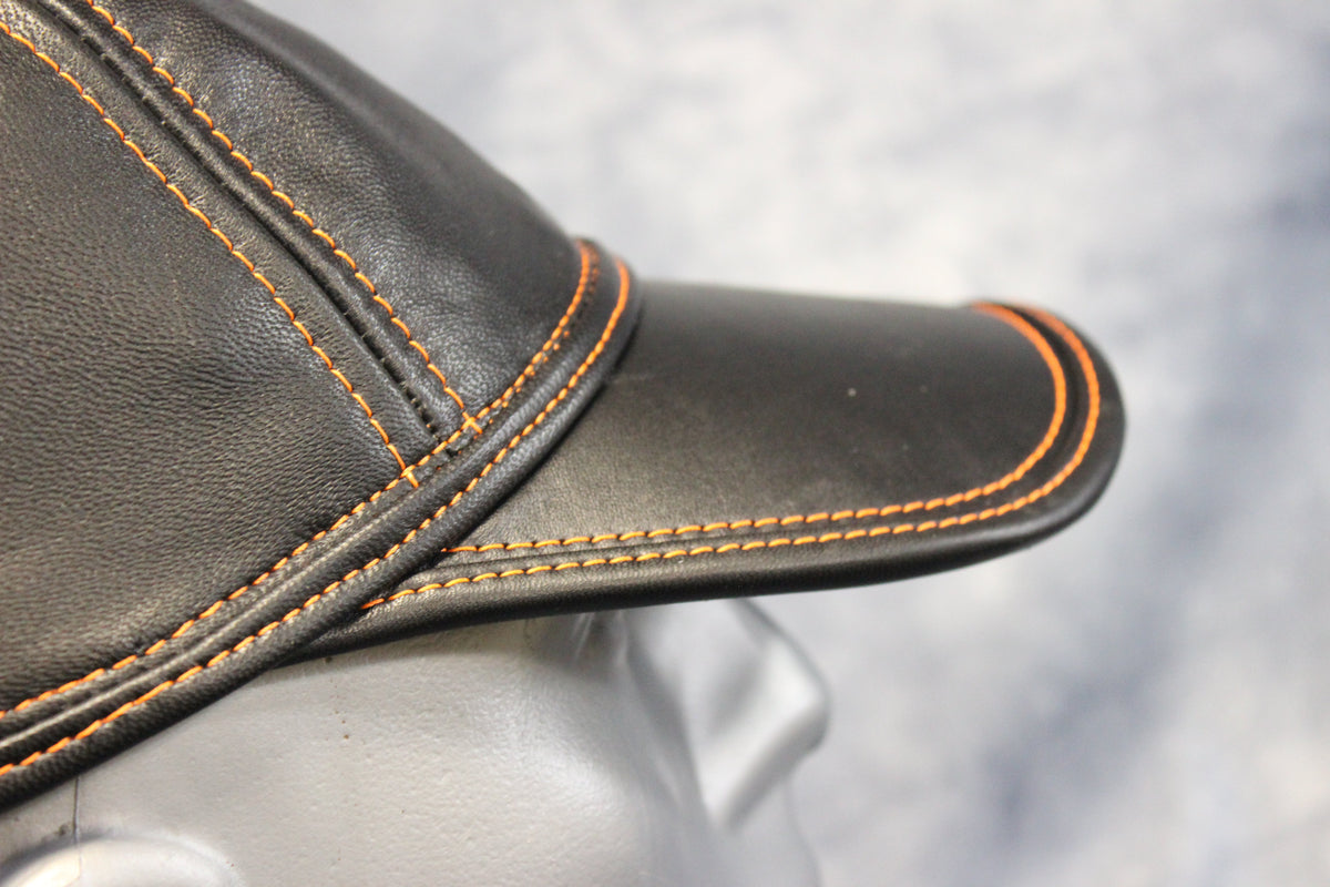 Leather Baseball Cap with Orange Stitching