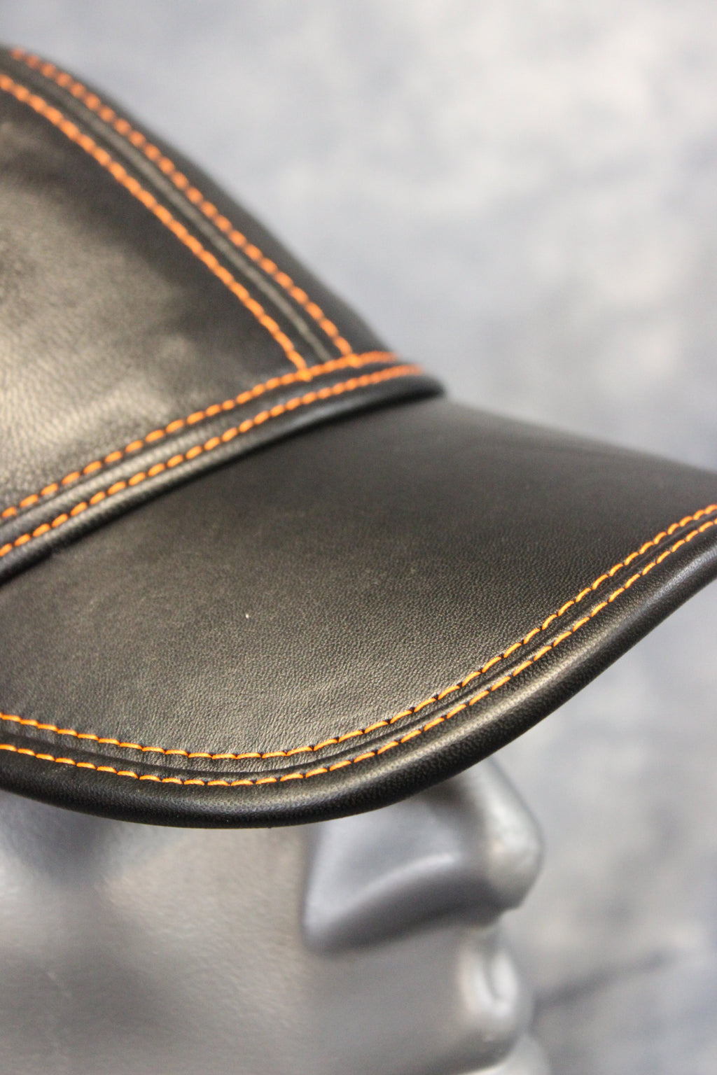 Leather Baseball Cap with Orange Stitching