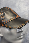 Leather Baseball Cap with Orange Stitching
