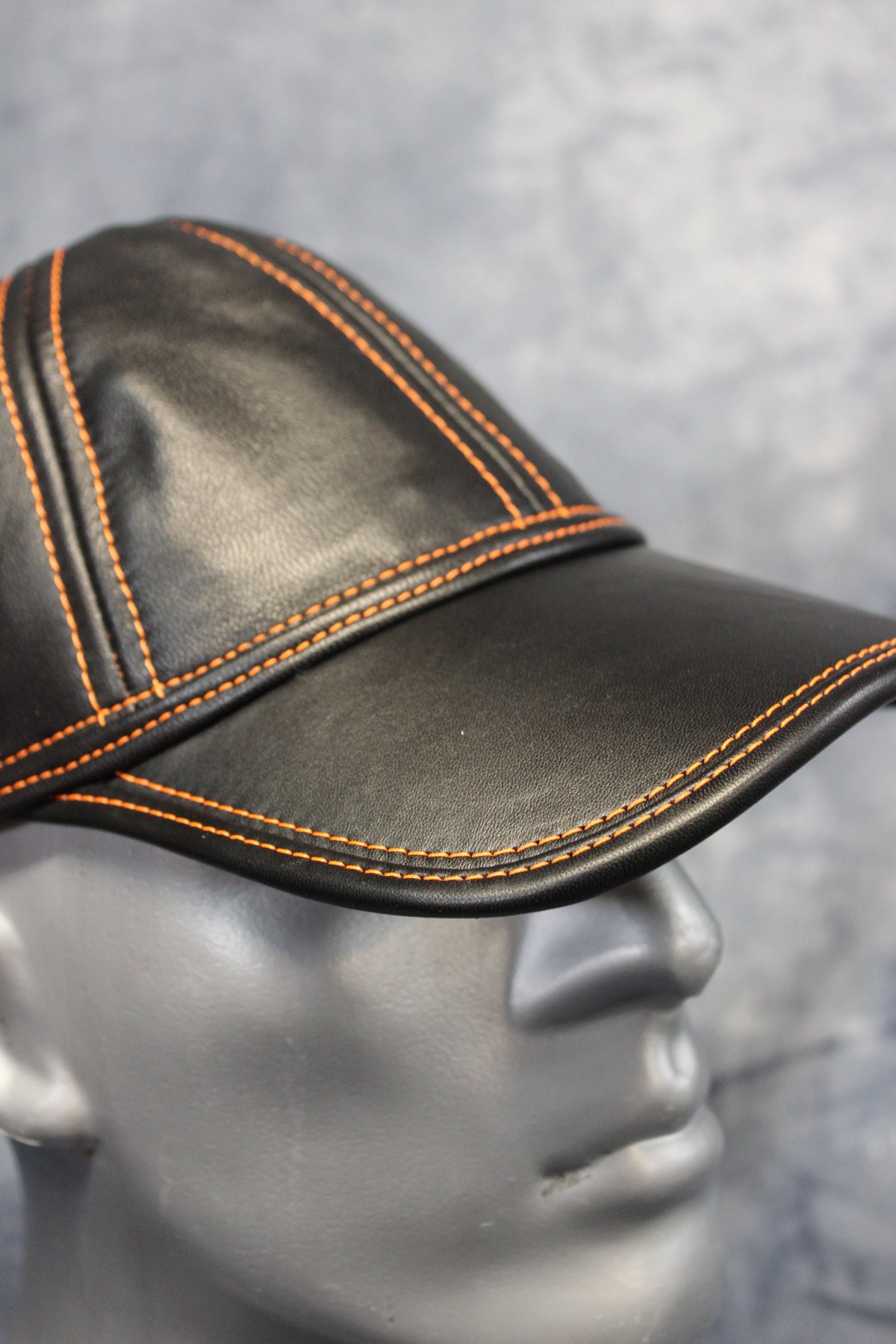 Leather Baseball Cap with Orange Stitching
