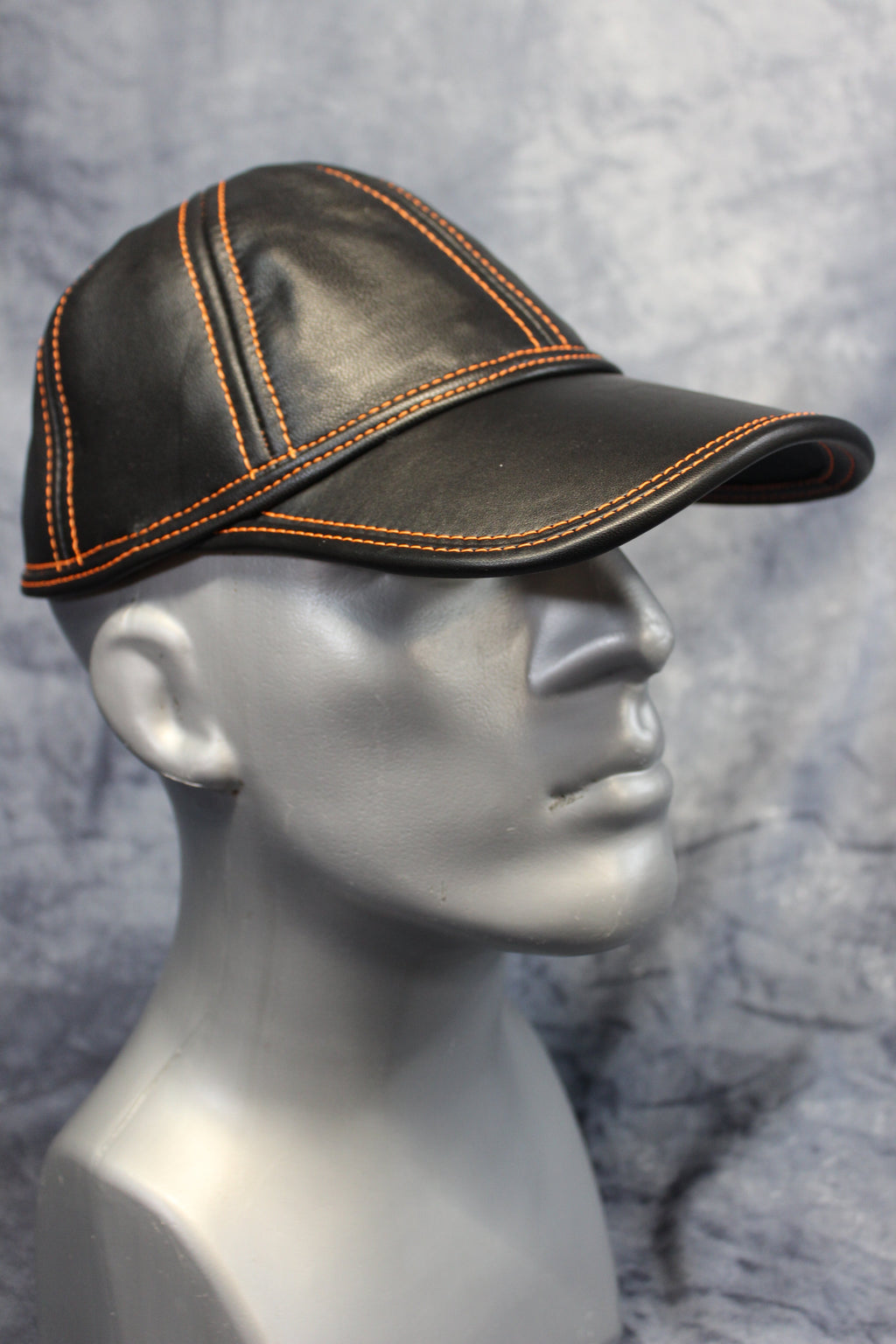Leather Baseball Cap with Orange Stitching