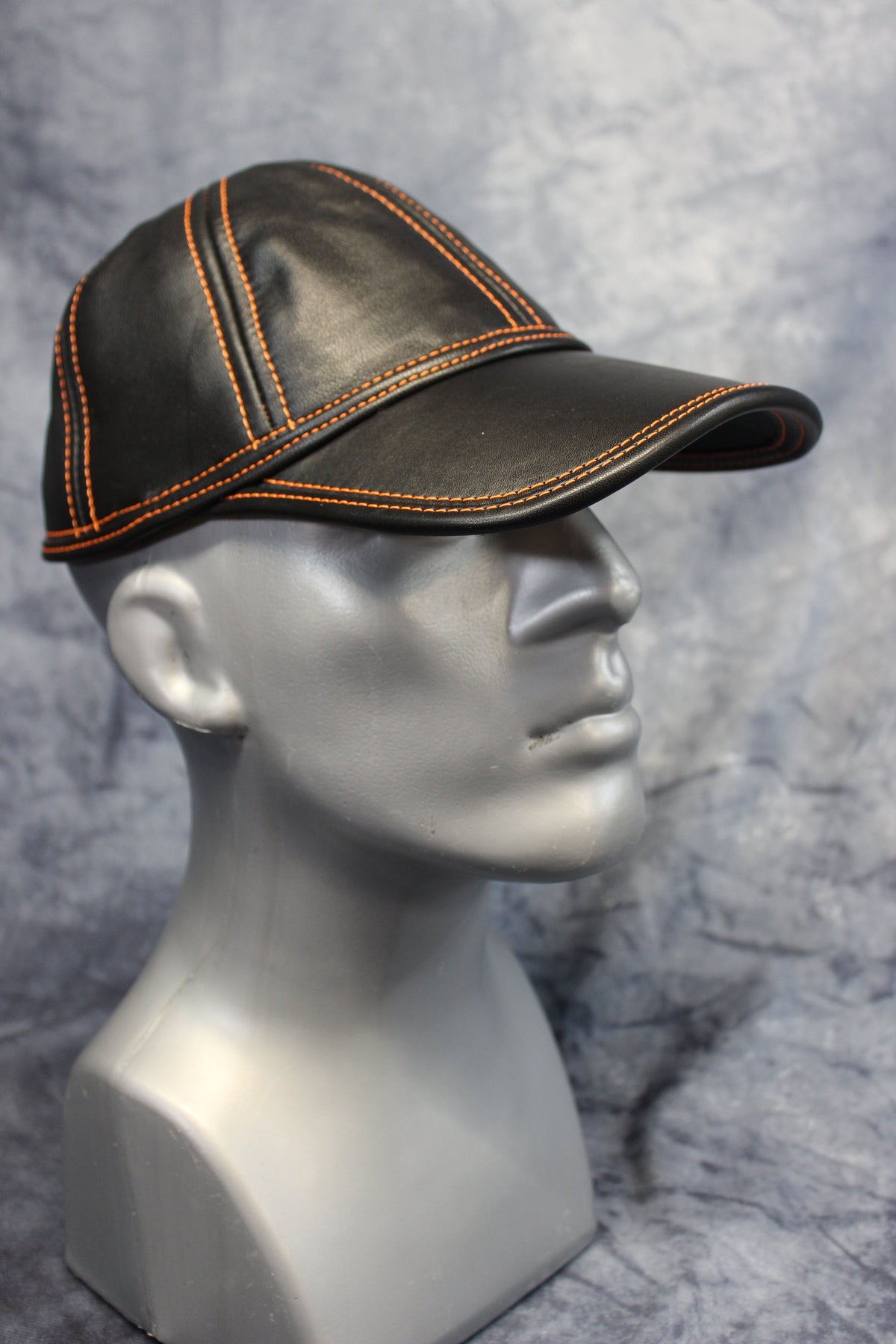 Leather Baseball Cap with Orange Stitching