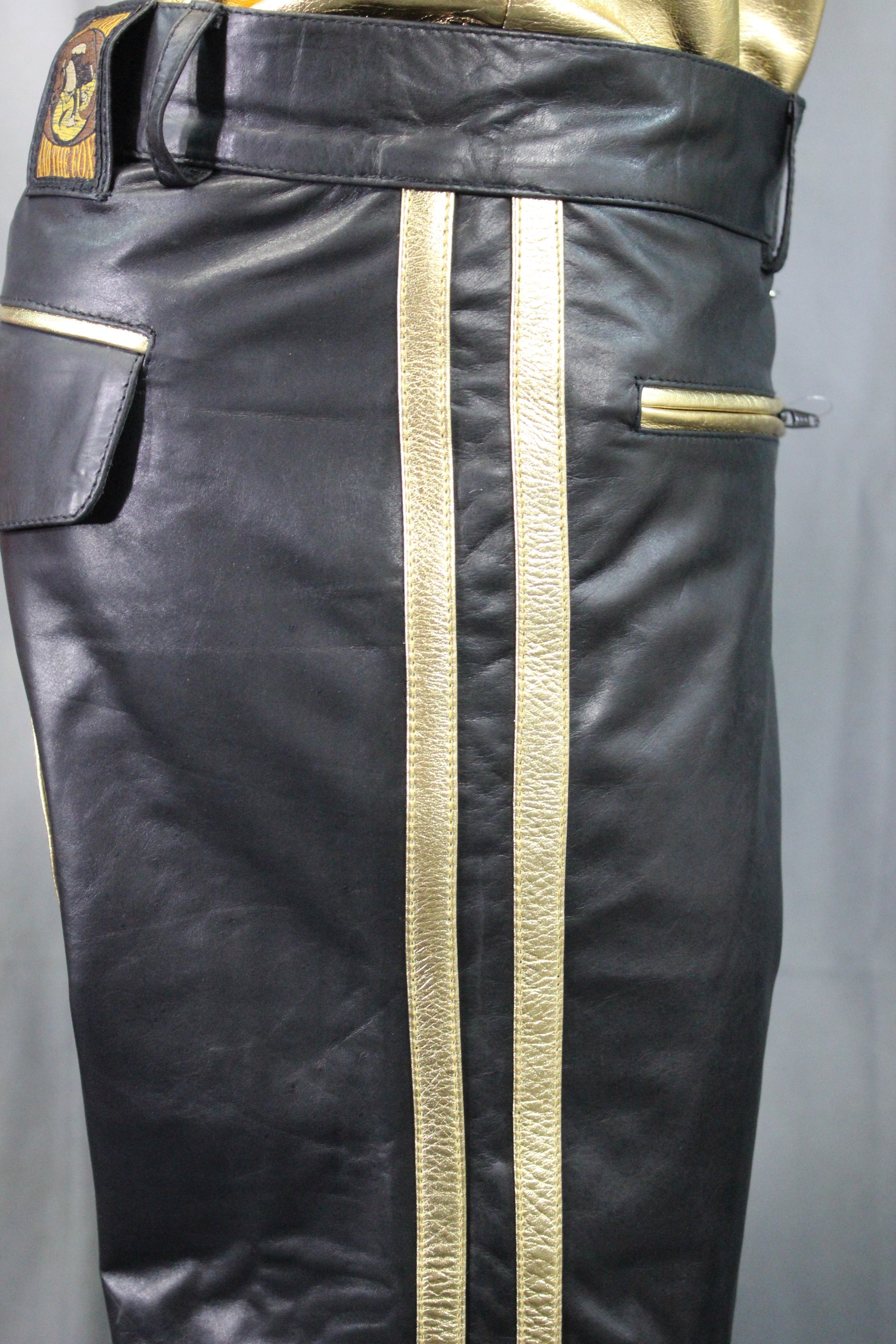 The Otter and The Fox Leather Formal Pants in Black with Gold Highlights