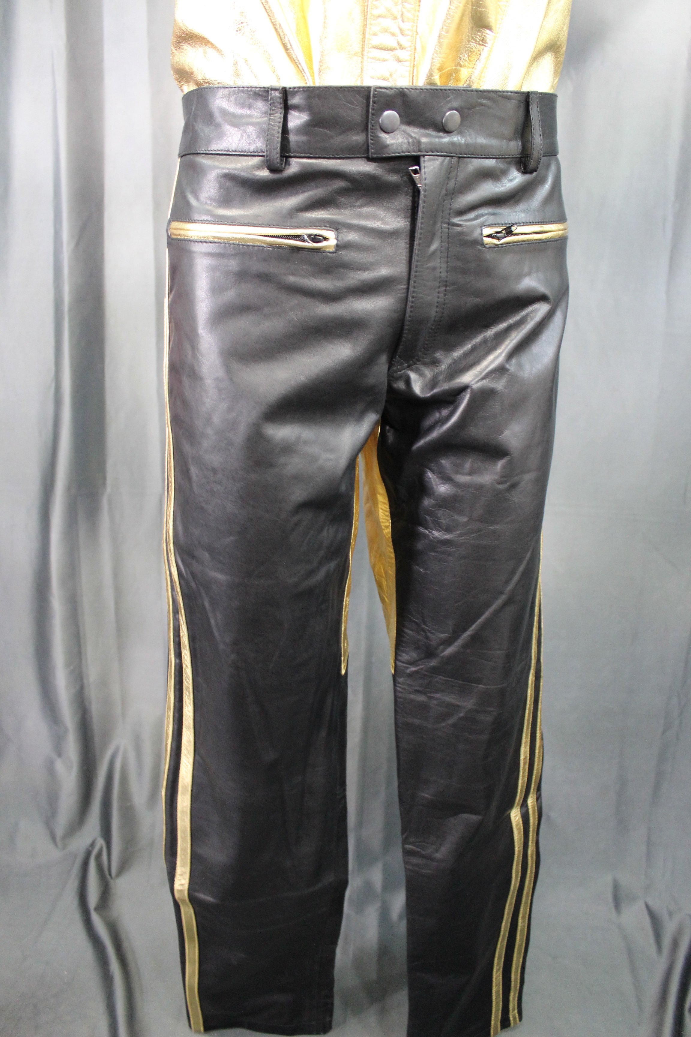 The Otter and The Fox Leather Formal Pants in Black with Gold Highlights