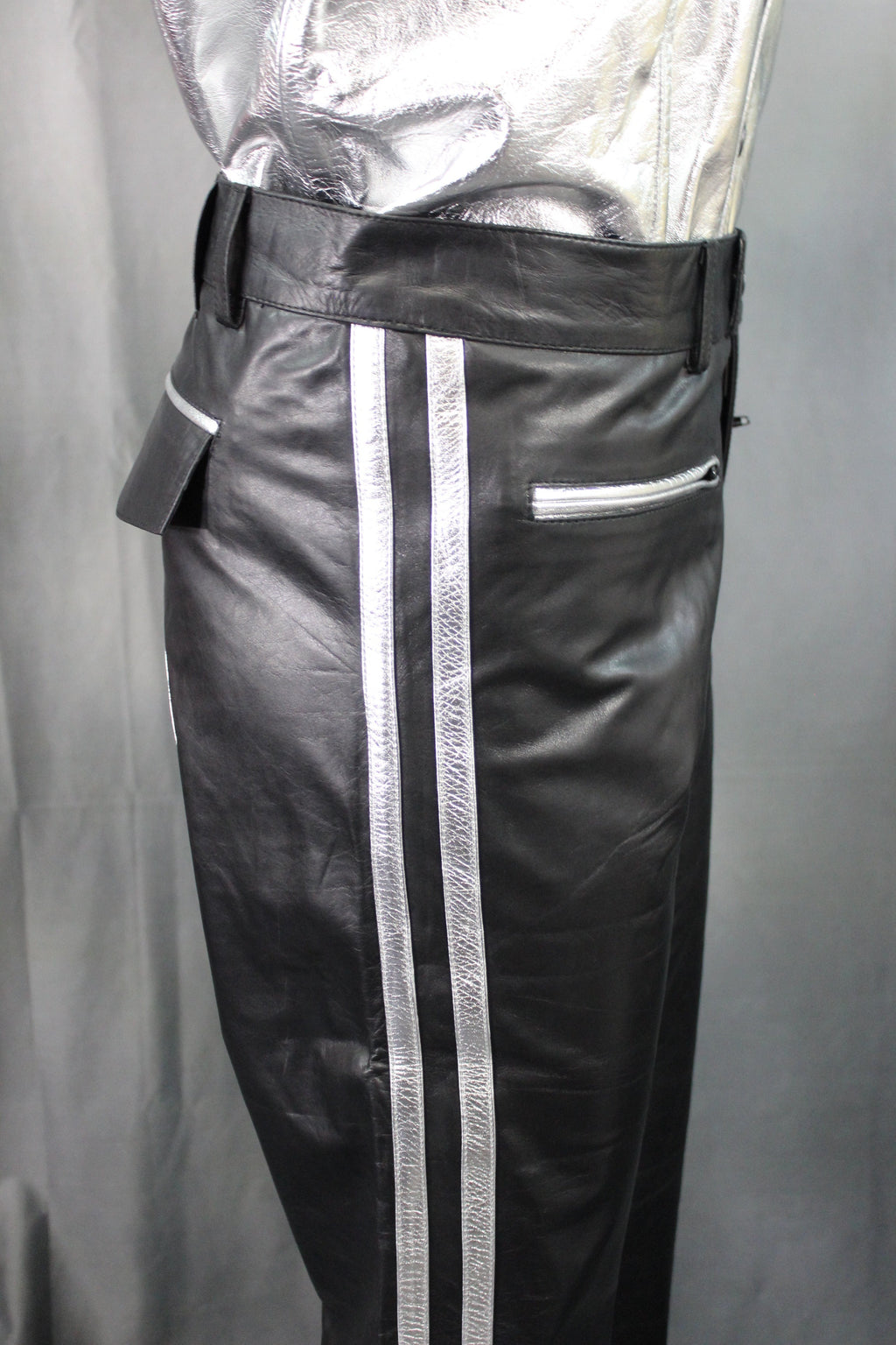 The Otter and The Fox Leather Formal Pants in Black with Silver Highlights