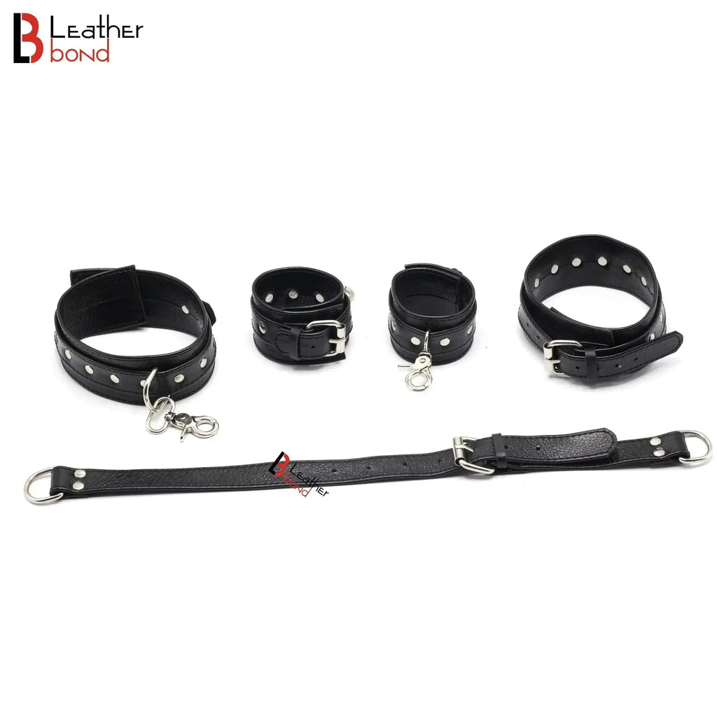 Genuine Cowhide Leather Wrist & Bicep Cuffs Adjustable Back Slave Restraint Set | BDSM Gear