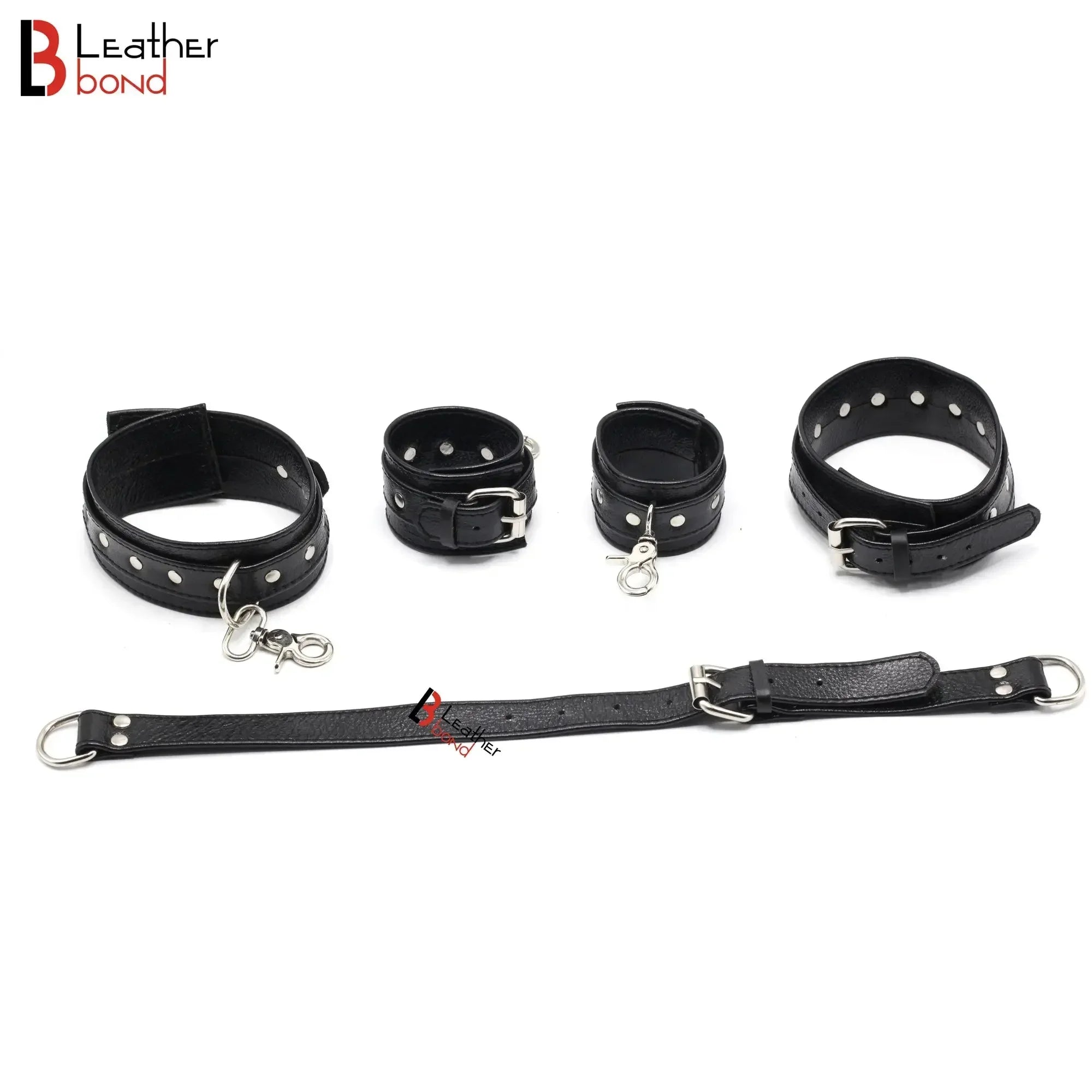 Genuine Cowhide Leather Wrist & Bicep Cuffs Adjustable Back Slave Restraint Set | BDSM Gear