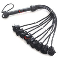 Real Cowhide Leather Cat-o-Nine Rose Flogger 9 Braided Black Rose Falls with Steel Studs | BDSM Whip