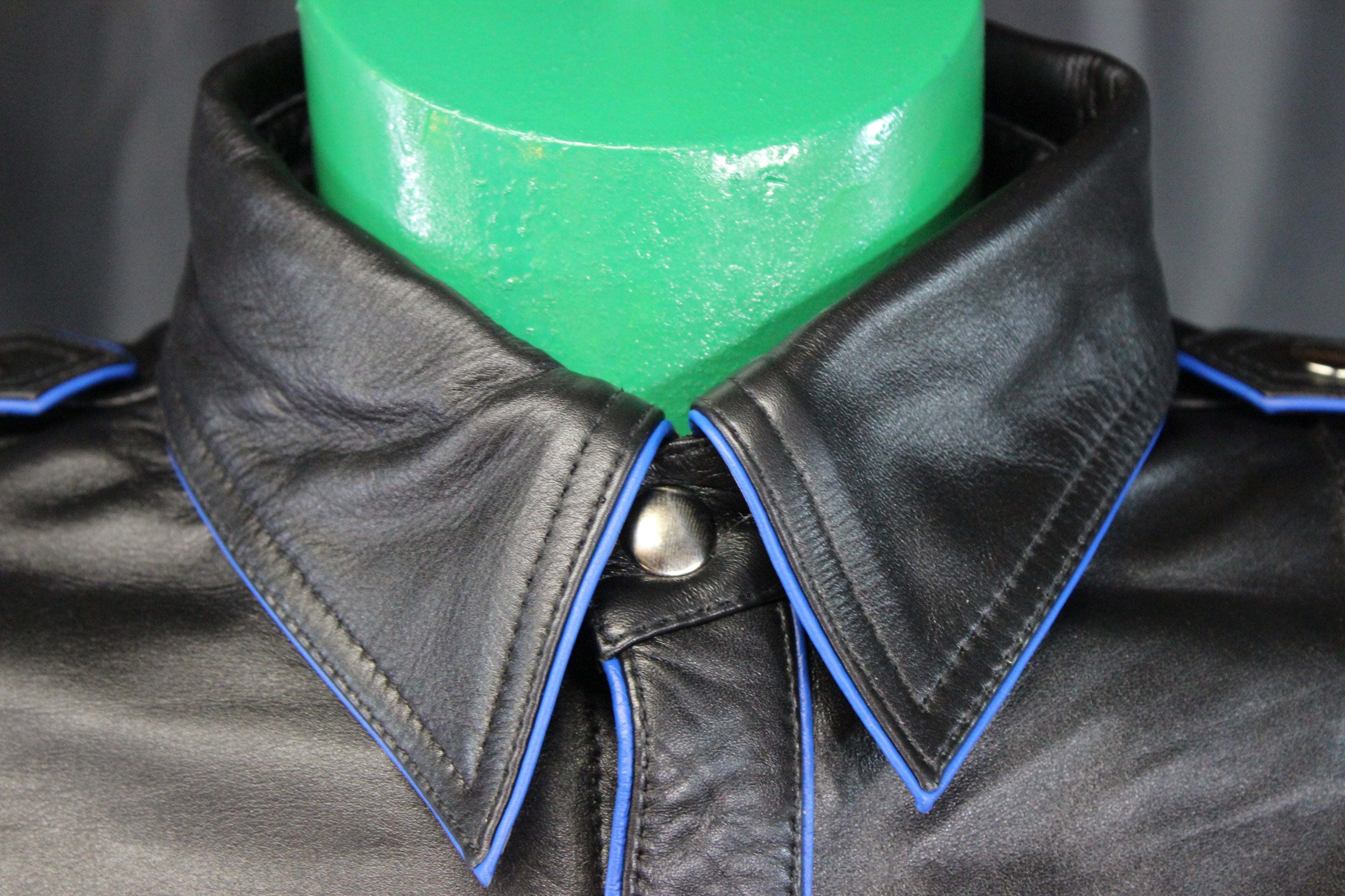 OnF Leather Shirts in Black with Blue Piping