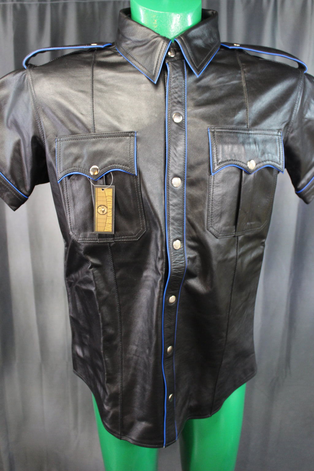OnF Leather Shirts in Black with Blue Piping