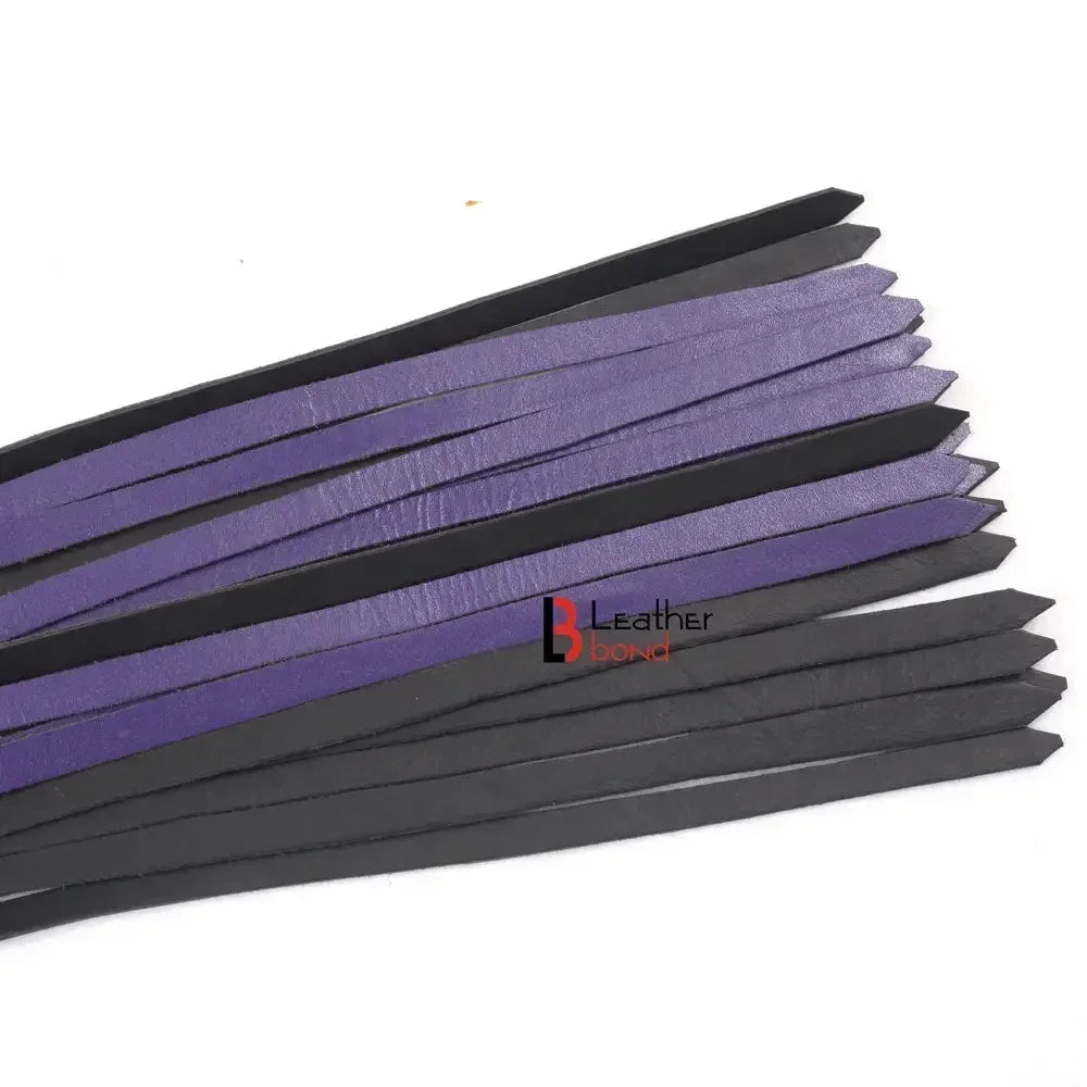 Real Genuine Cowhide Leather Finger Loop Flogger 25 Falls Purple Black Heavy Duty Thuddy Flog whip