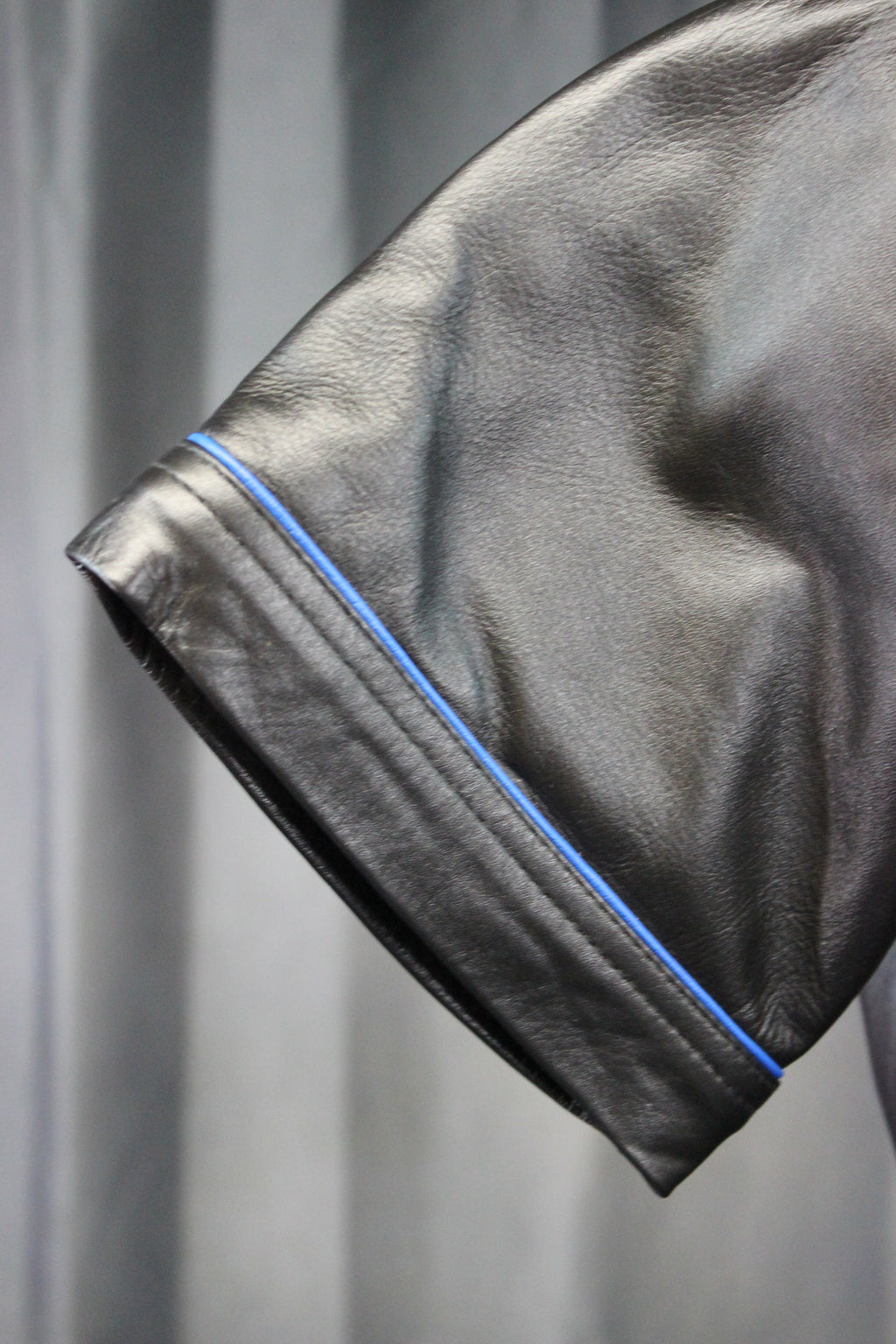 OnF Leather Shirts in Black with Blue Piping
