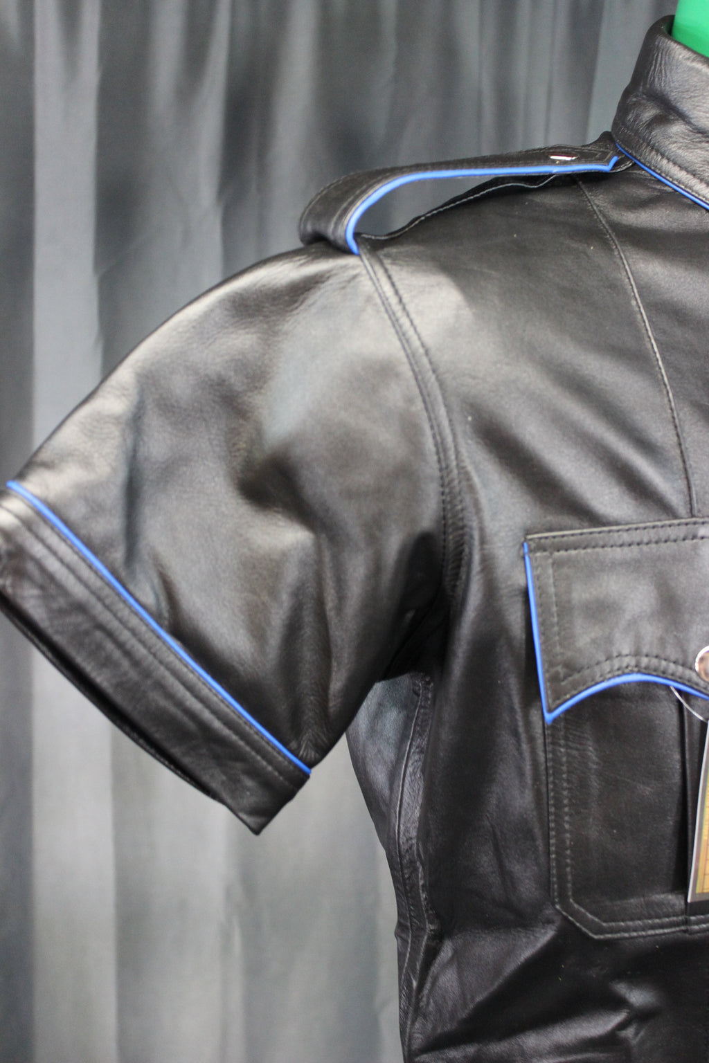 OnF Leather Shirts in Black with Blue Piping